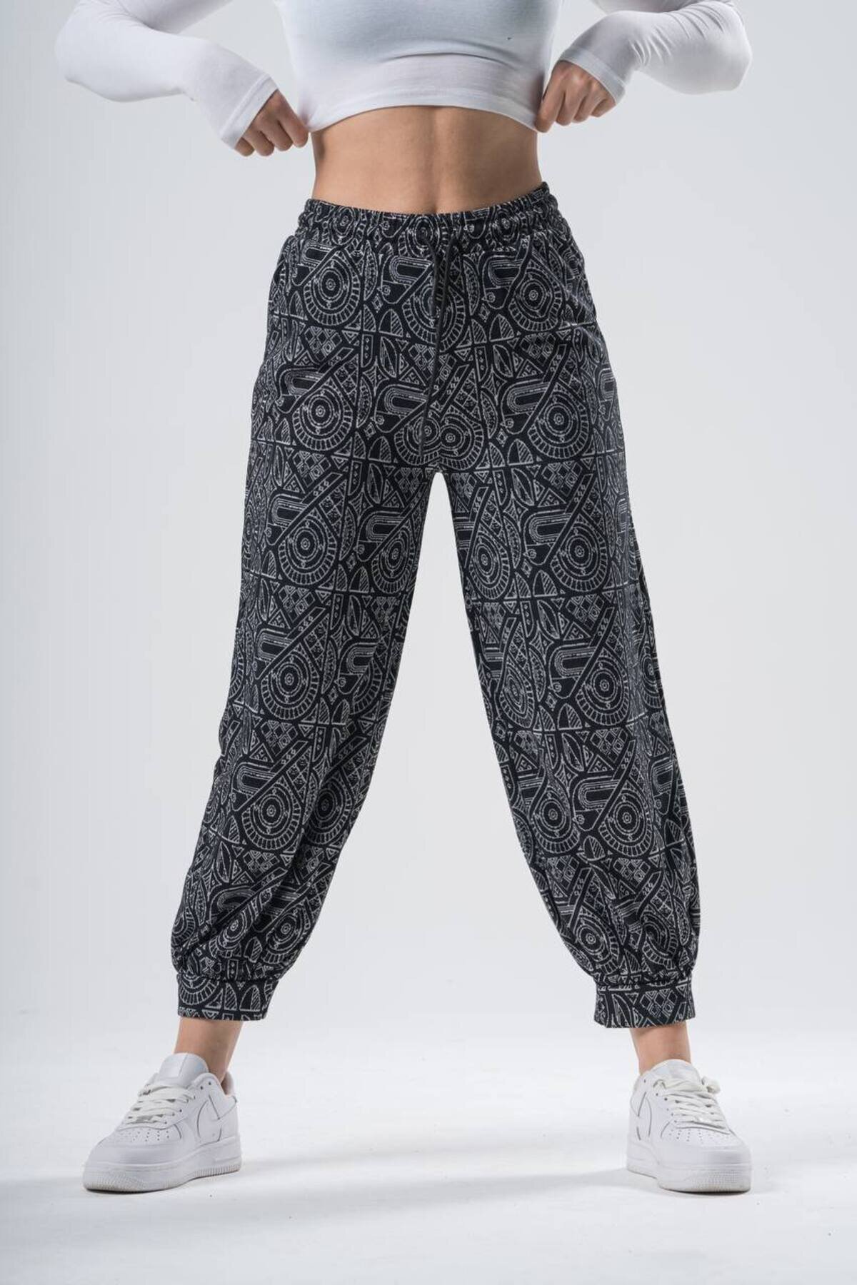 Loose Jogger Ethnic Patterned Sport Pants - Smoked - MEXICO SUPERBLUE