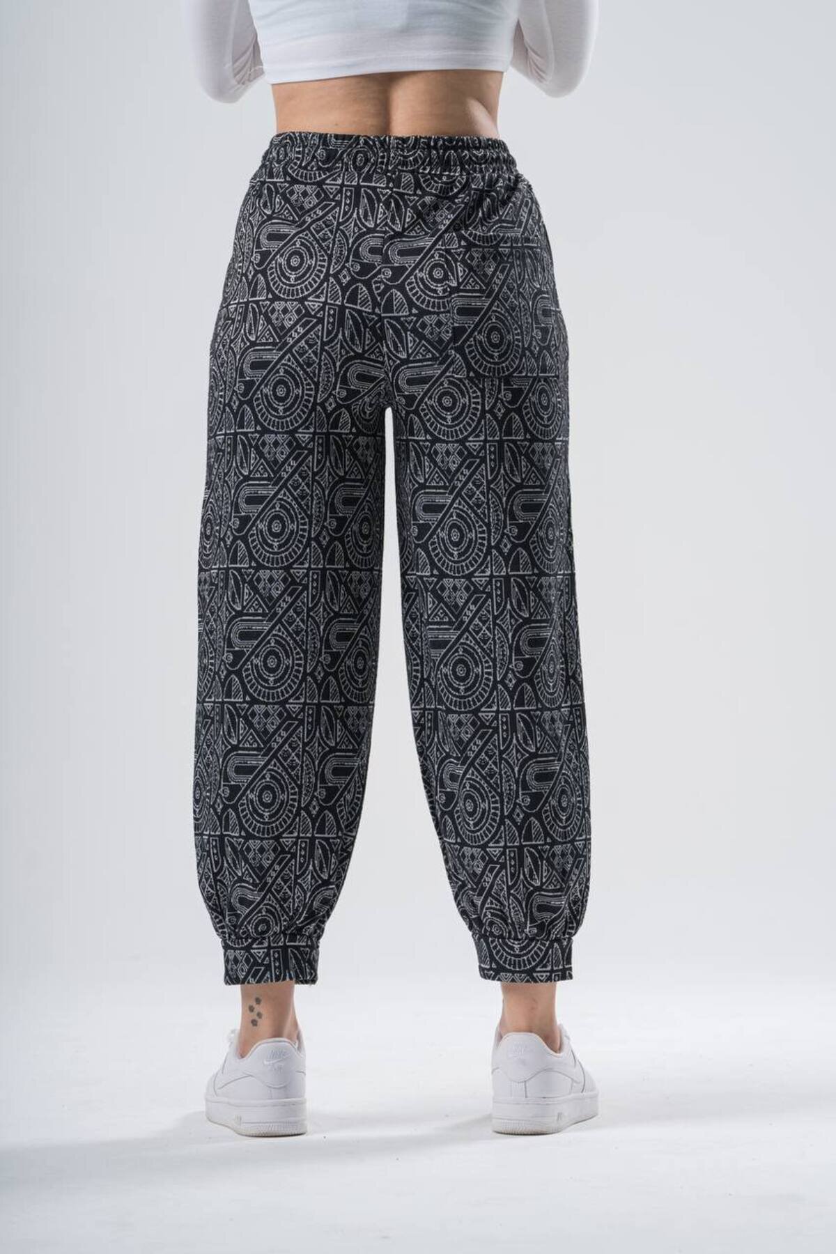 Loose Jogger Ethnic Patterned Sport Pants - Smoked - MEXICO SUPERBLUE