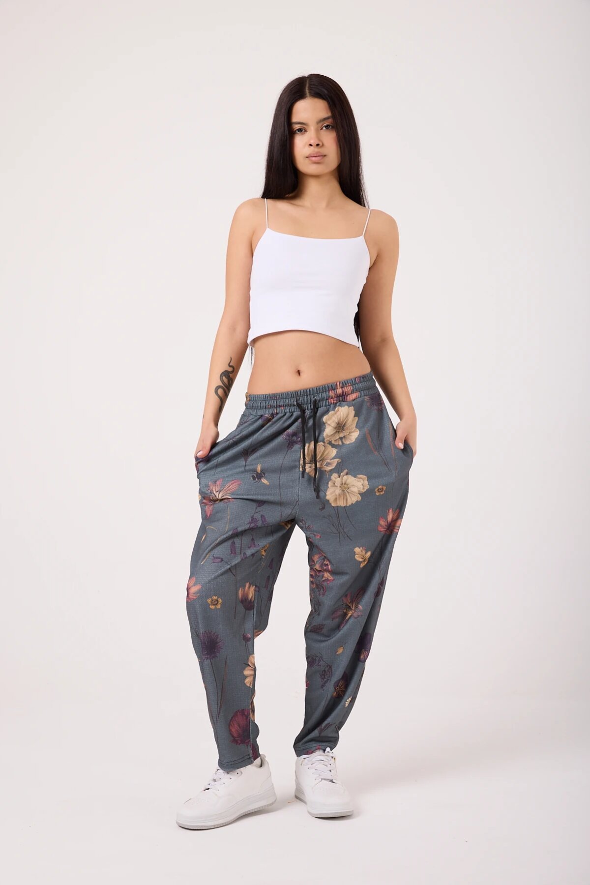 Sporty Baggy Printed Pants - Grey - MEXICO SUPERBLUE
