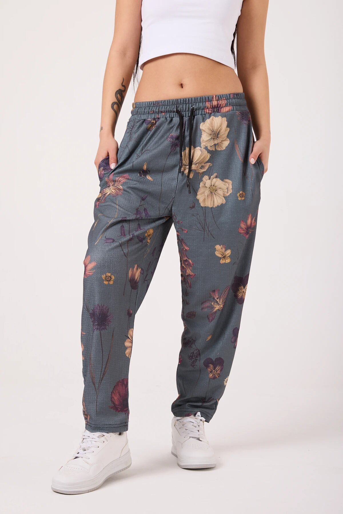 Sporty Baggy Printed Pants - Grey - MEXICO SUPERBLUE