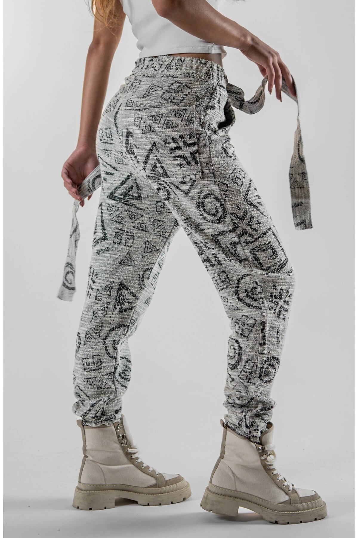 Jogger Geometric Belted Pants - Grey - MEXICO SUPERBLUE