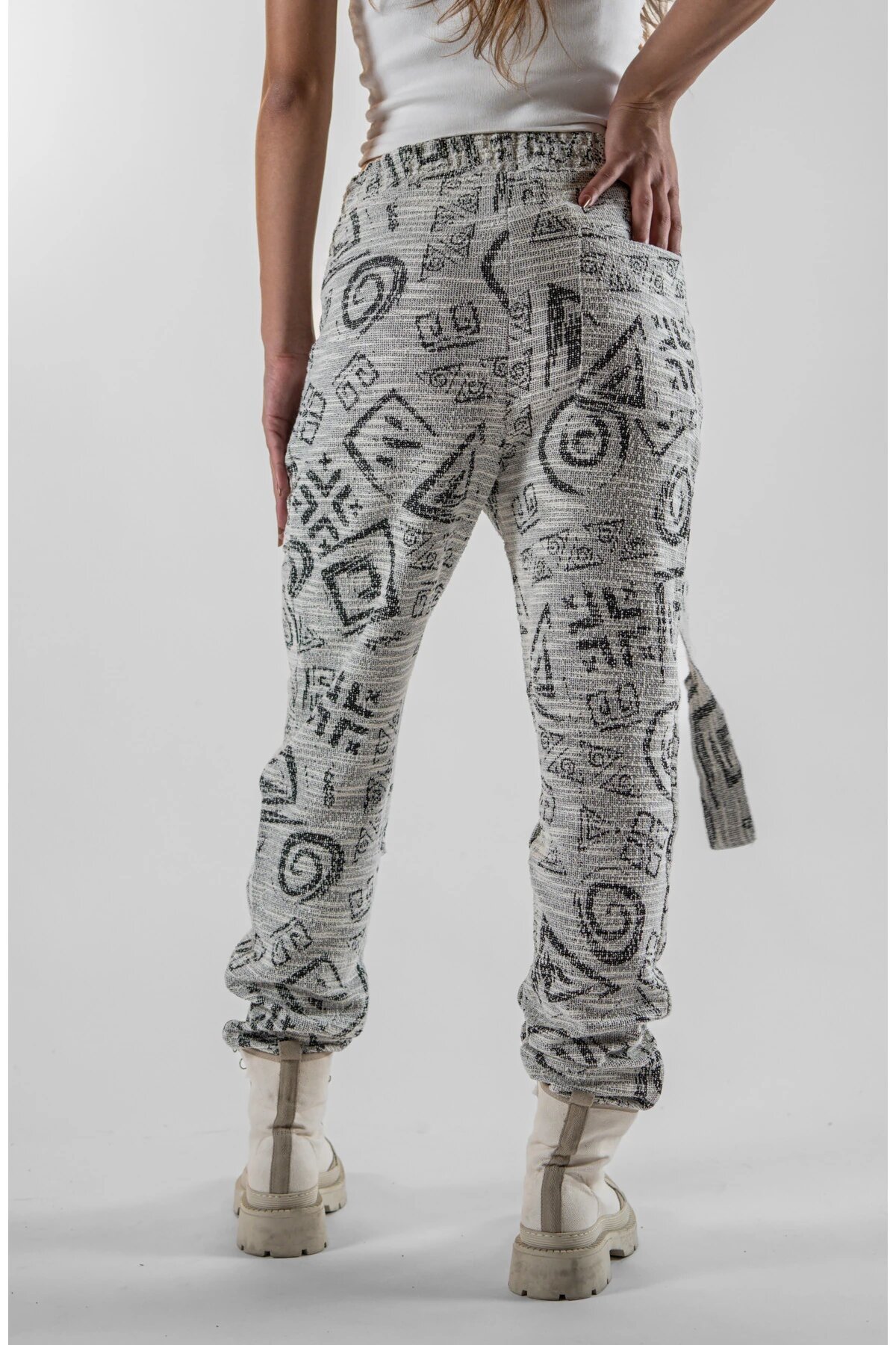 Jogger Geometric Belted Pants - Grey - MEXICO SUPERBLUE