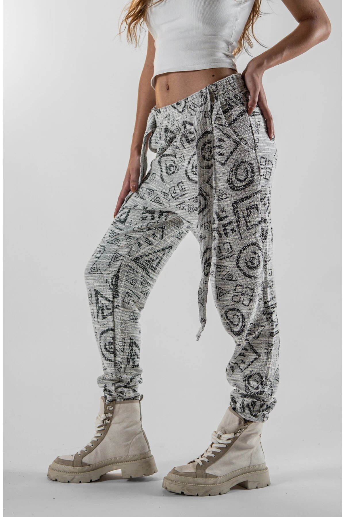 Jogger Geometric Belted Pants - Grey - MEXICO SUPERBLUE