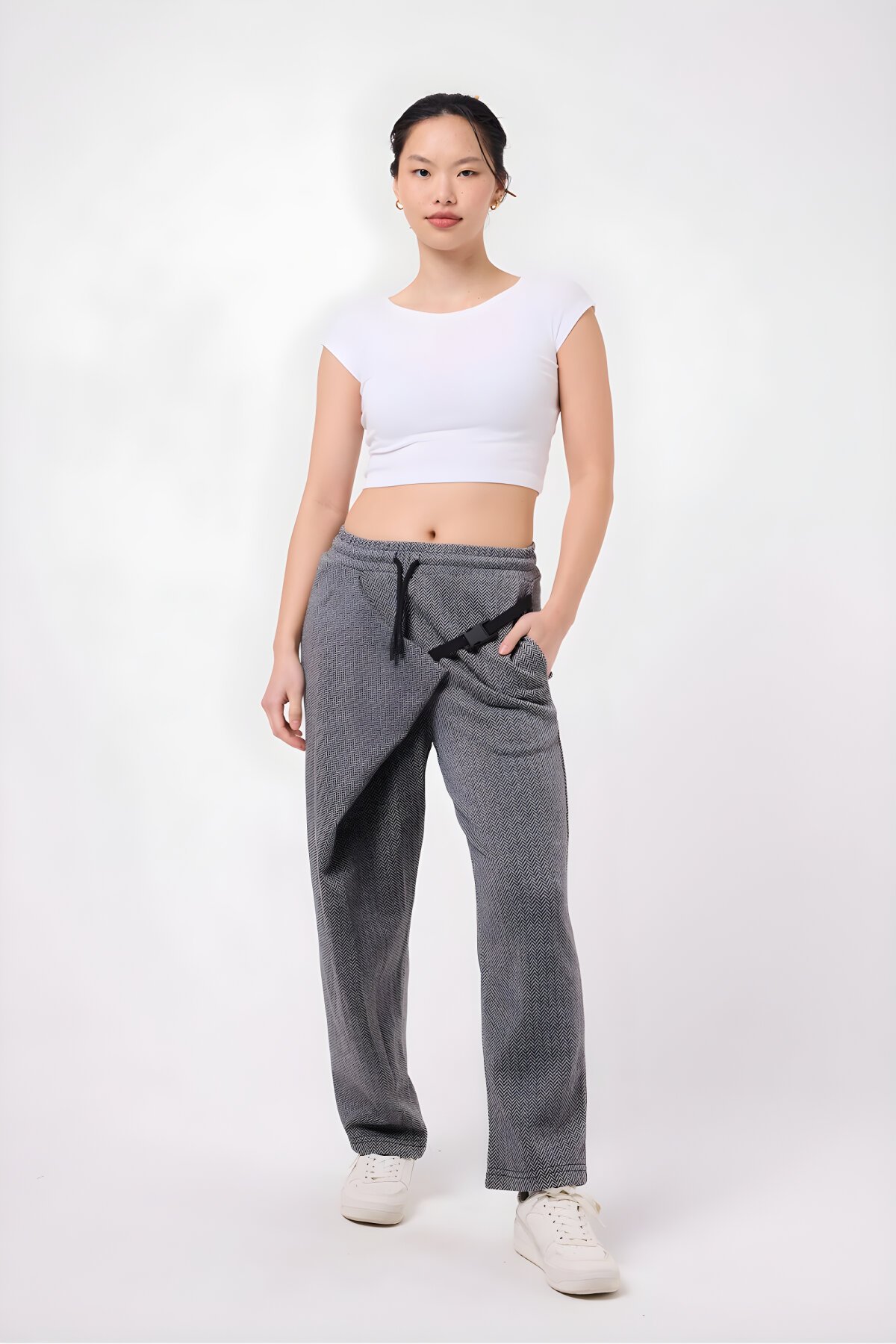 بنطلون واسع ستايل الشارع رمادي بحزام - MEXICO SUPERBLUE