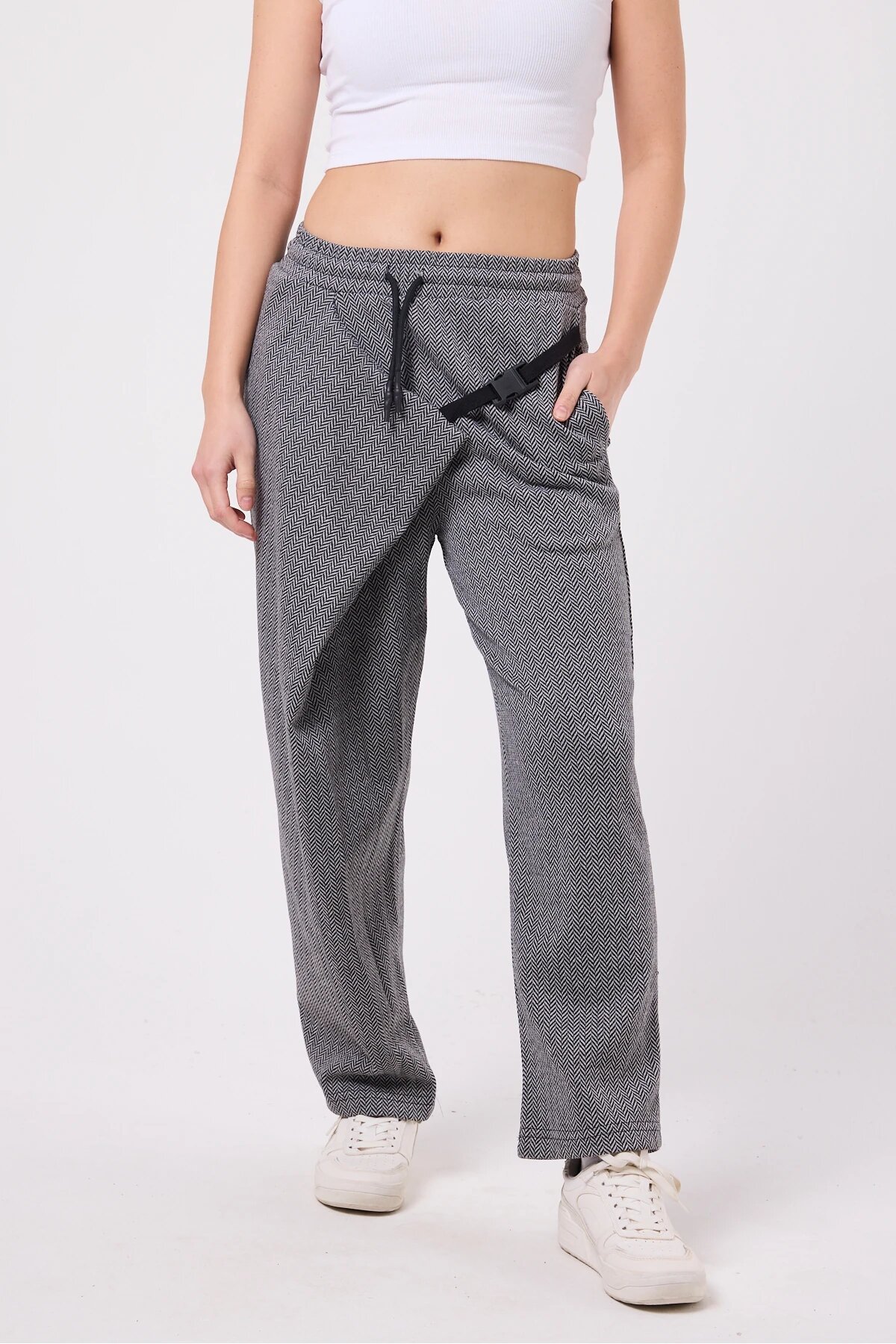 Baggy Street Style Belted Pants - Grey - MEXICO SUPERBLUE