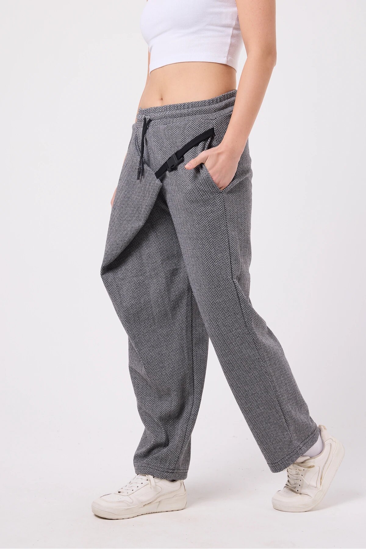 Baggy Street Style Belted Pants - Grey - MEXICO SUPERBLUE