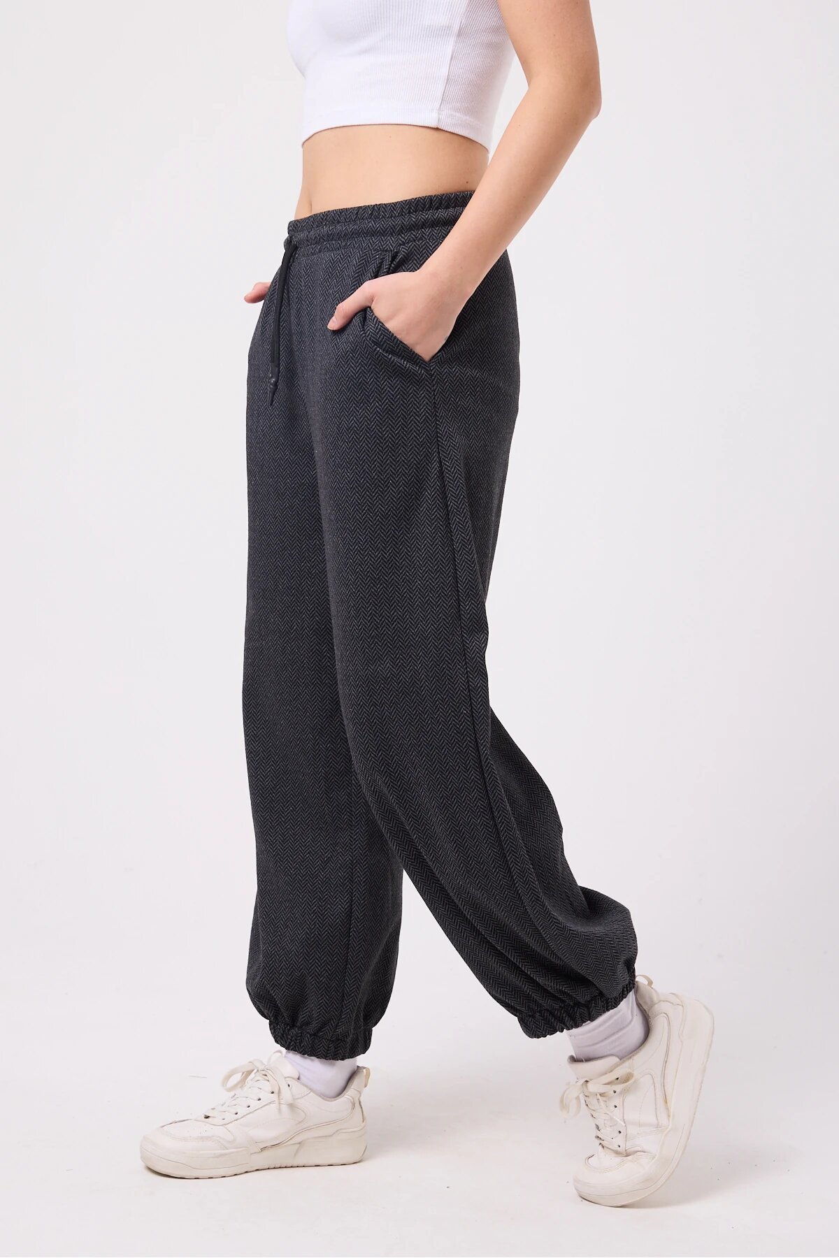 Street Style Baggy Elasticated Hem Pants - Gray - MEXICO SUPERBLUE