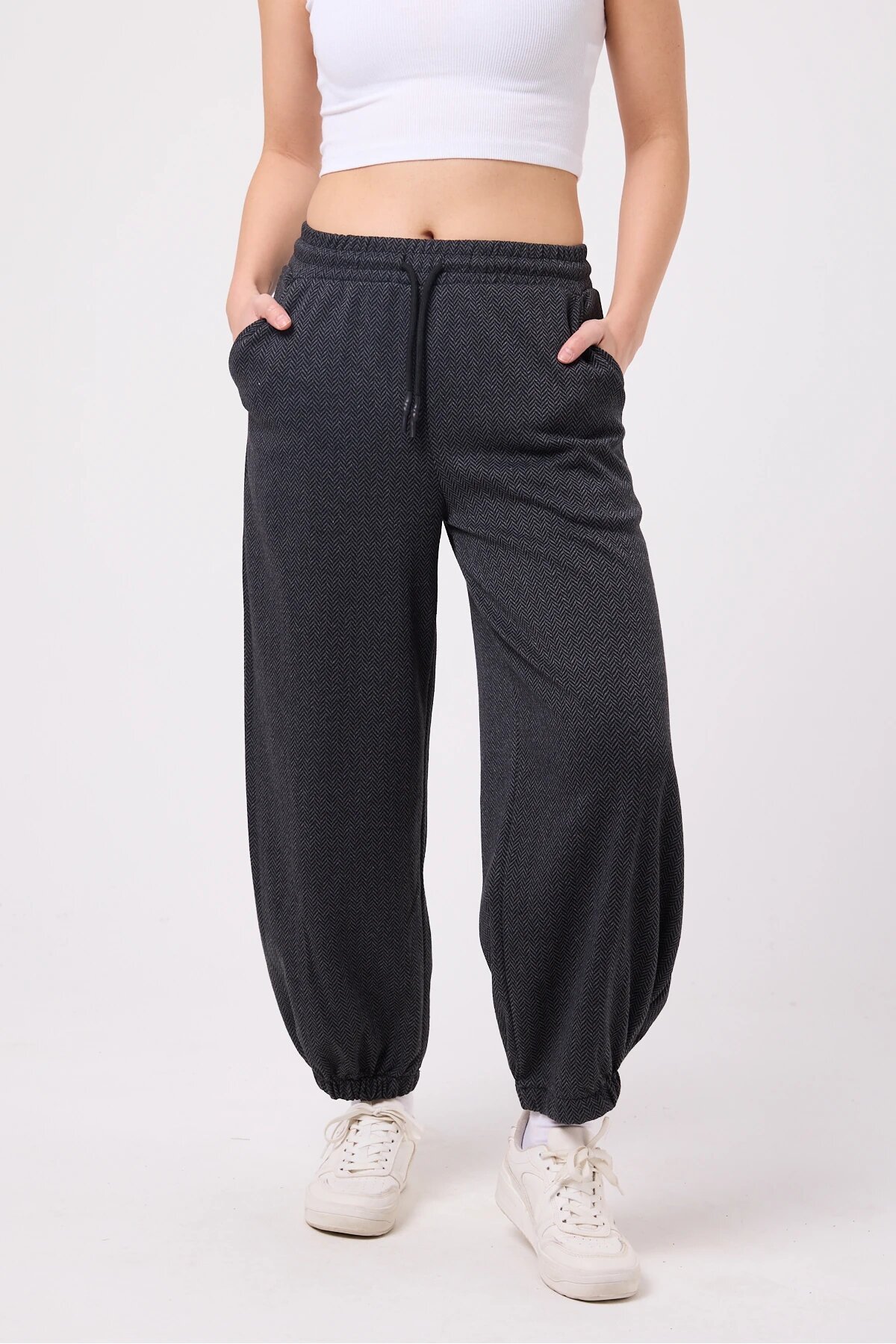 Street Style Baggy Elasticated Hem Pants - Gray - MEXICO SUPERBLUE