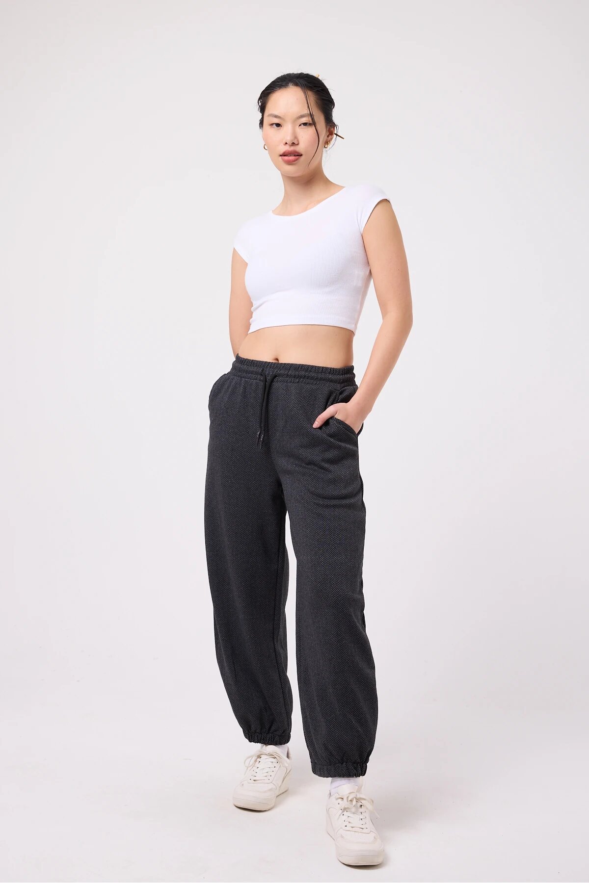Street Style Baggy Elasticated Hem Pants - Gray - MEXICO SUPERBLUE