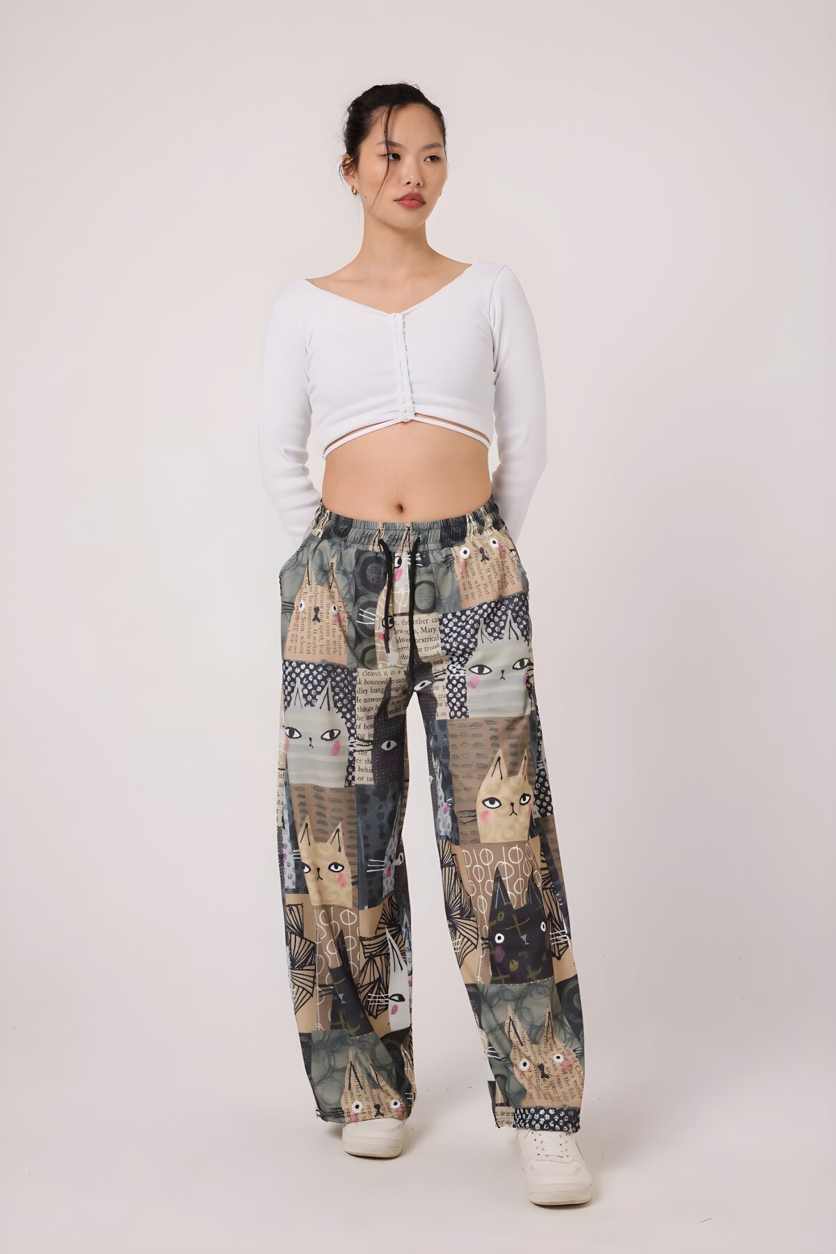 Baggy Sport Printed Seersucker Pants - Khaki - MEXICO SUPERBLUE