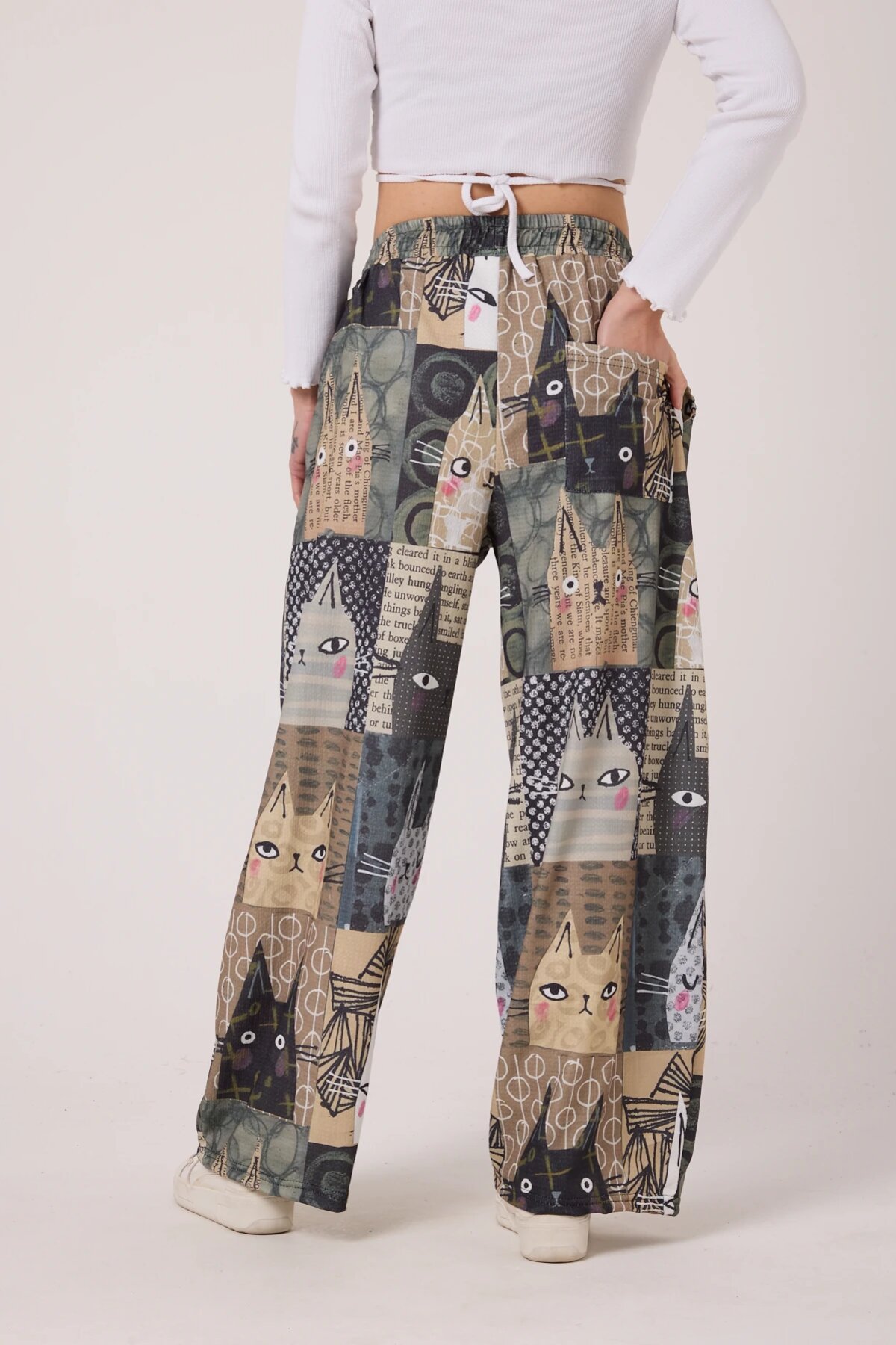 Baggy Sport Printed Seersucker Pants - Khaki - MEXICO SUPERBLUE