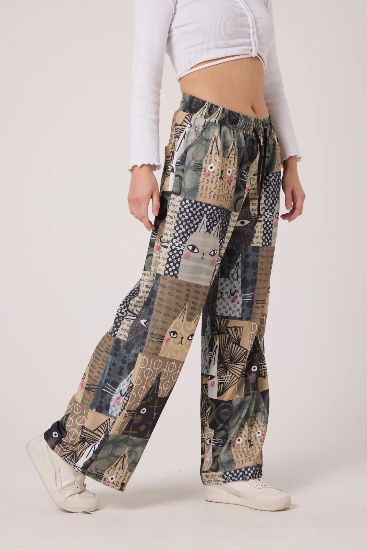 Baggy Sport Printed Seersucker Pants - Khaki - MEXICO SUPERBLUE