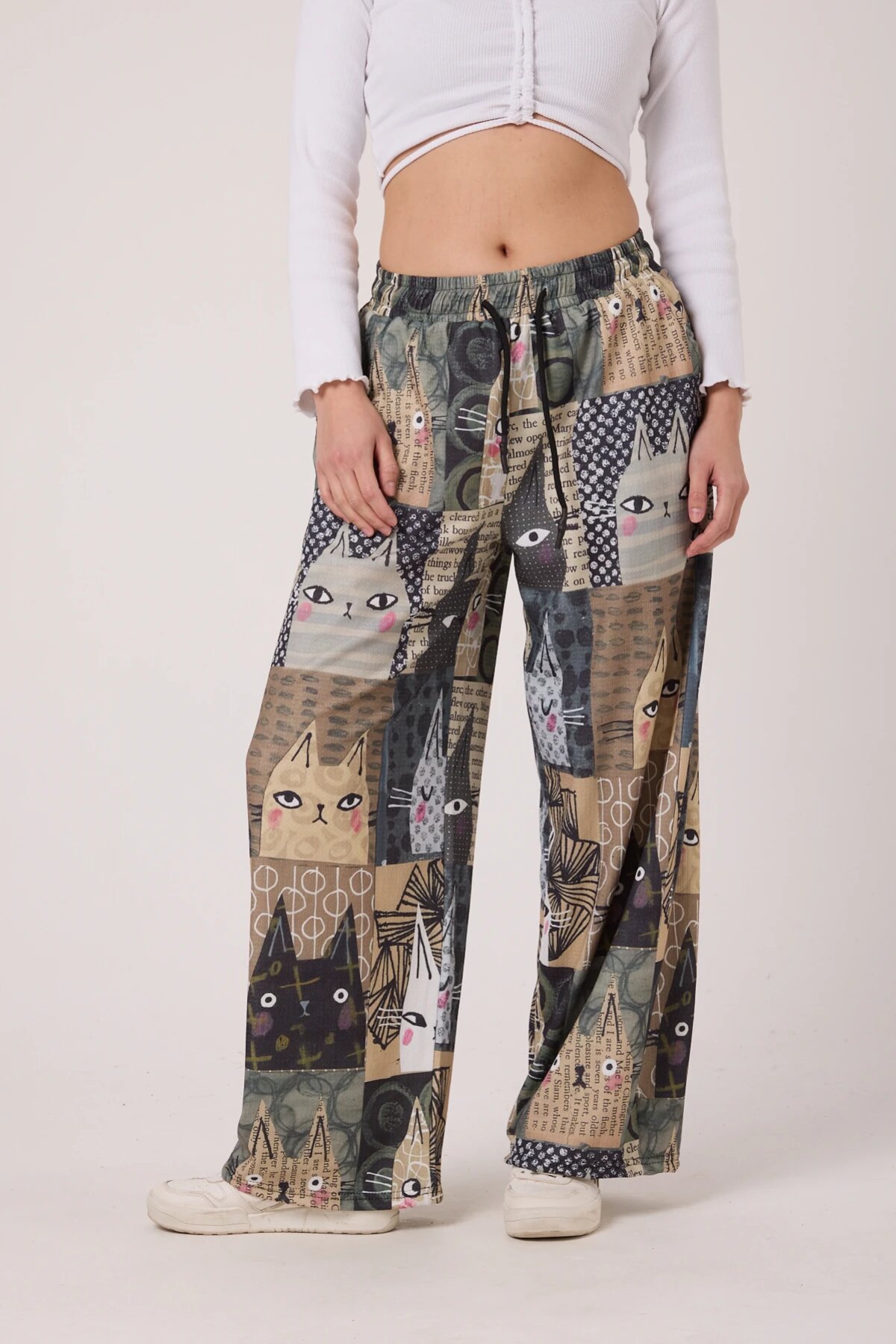 Baggy Sport Printed Seersucker Pants - Khaki - MEXICO SUPERBLUE