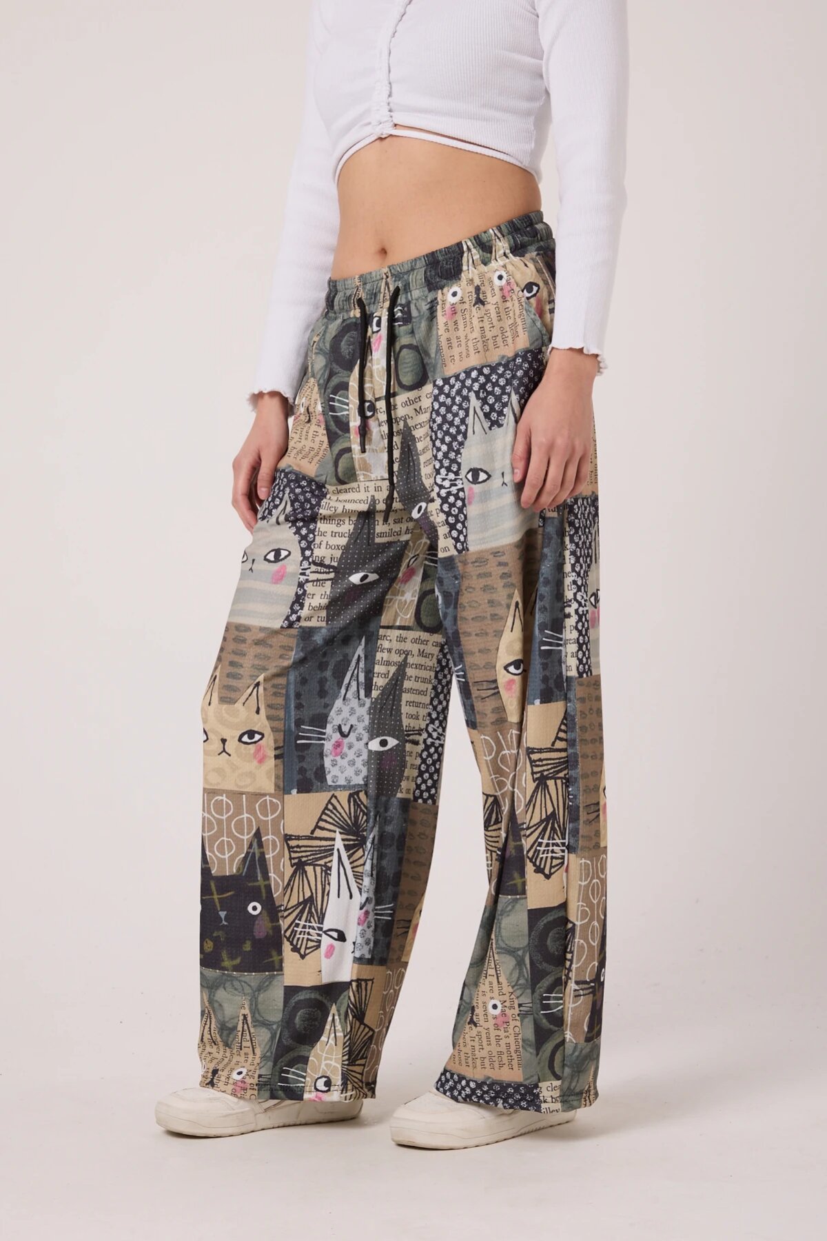 Baggy Sport Printed Seersucker Pants - Khaki - MEXICO SUPERBLUE