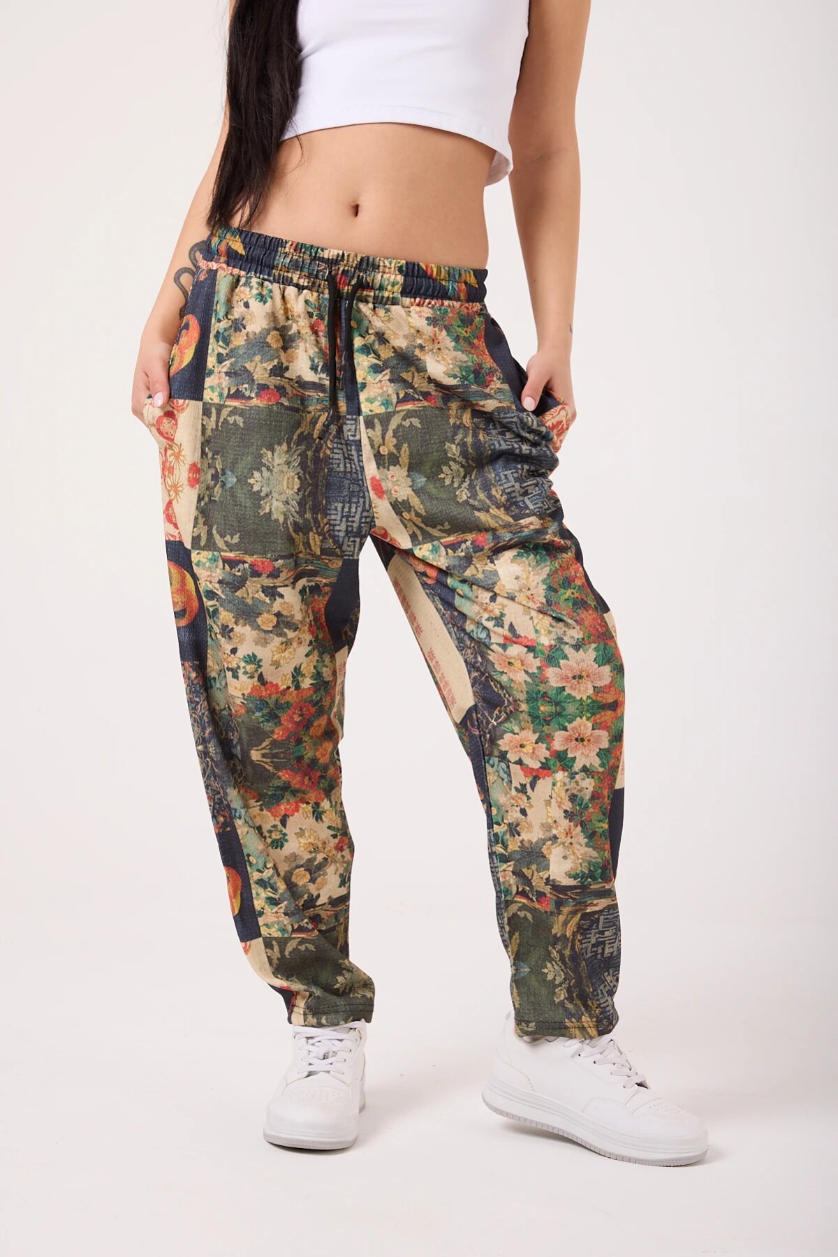 Street Style Baggy Printed Pants - Khaki - MEXICO SUPERBLUE