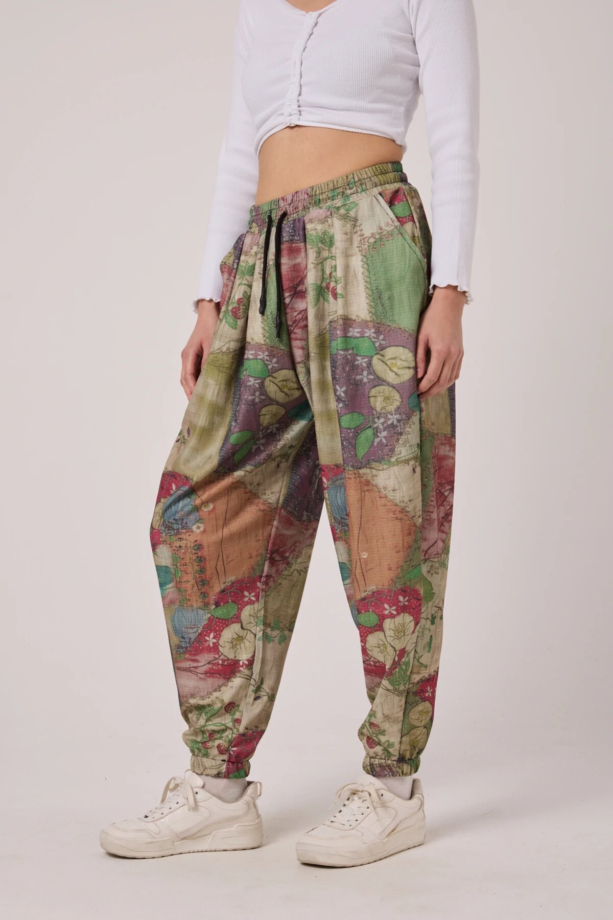 Sporty Harem Printed Seersucker Pants - Khaki - MEXICO SUPERBLUE