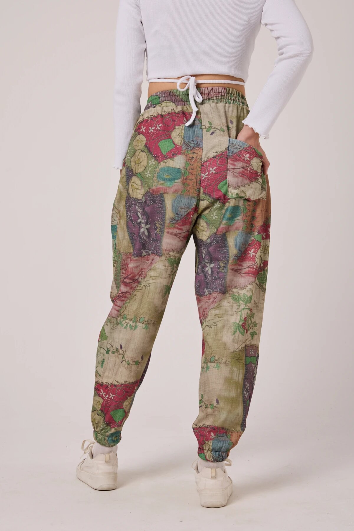 Sporty Harem Printed Seersucker Pants - Khaki - MEXICO SUPERBLUE