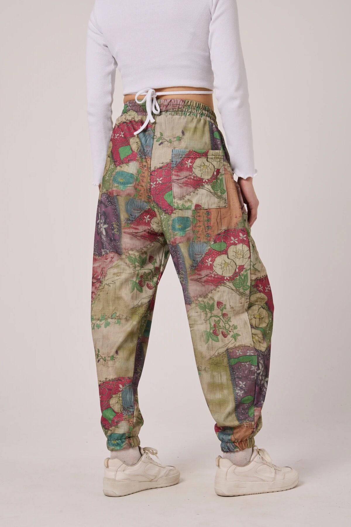 Sporty Harem Printed Seersucker Pants - Khaki - MEXICO SUPERBLUE