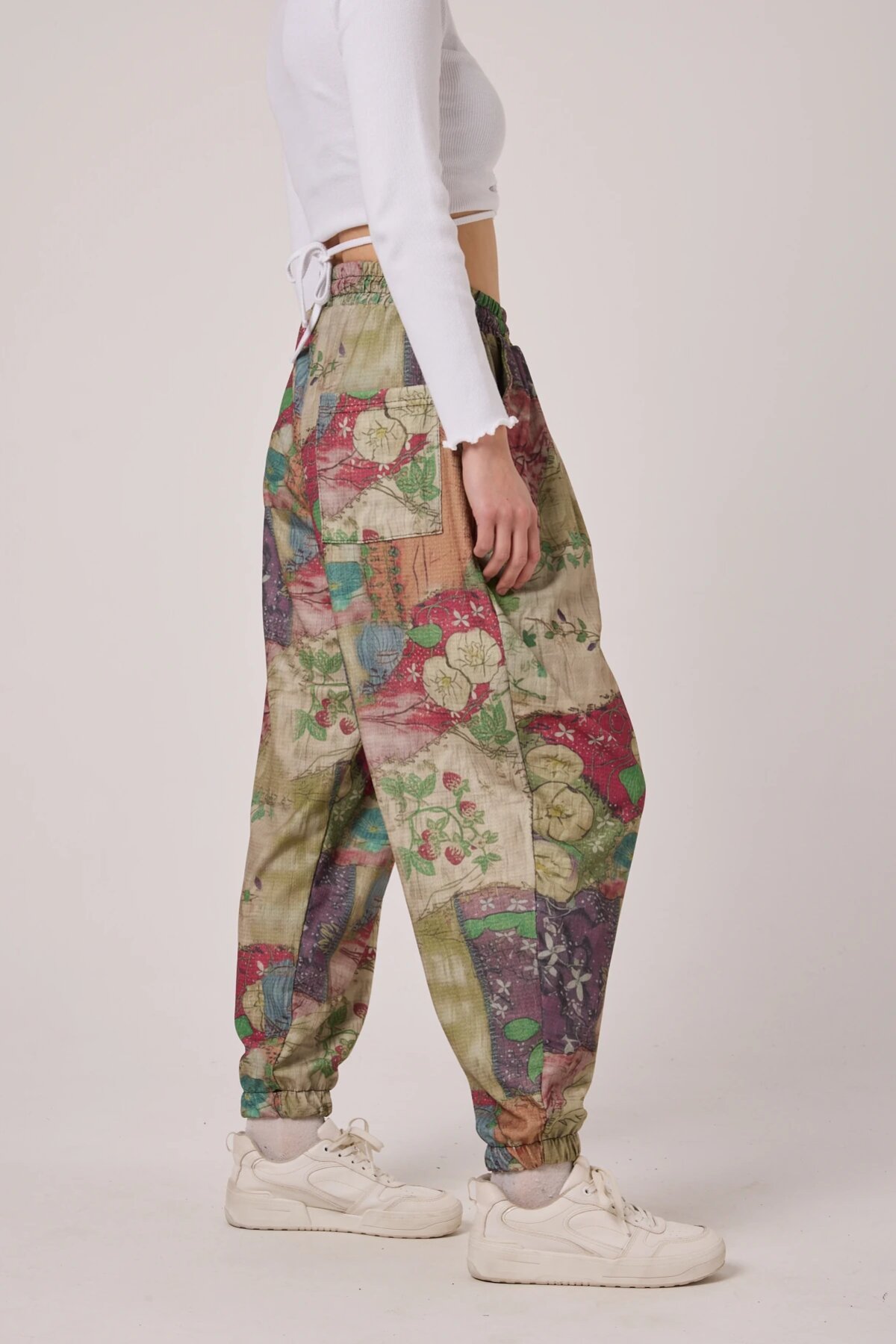 Sporty Harem Printed Seersucker Pants - Khaki - MEXICO SUPERBLUE