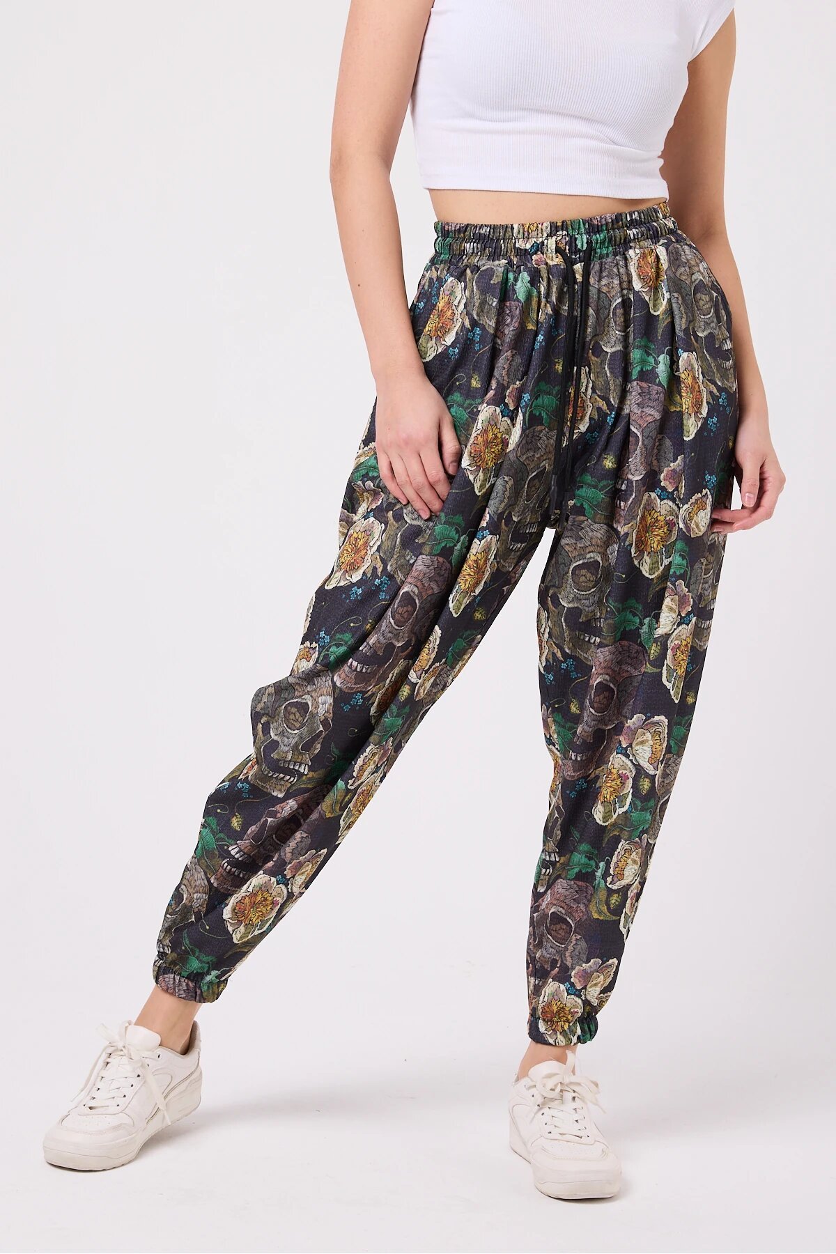 Sporty Printed Seersucker Shalwar Pants - Khaki - MEXICO SUPERBLUE