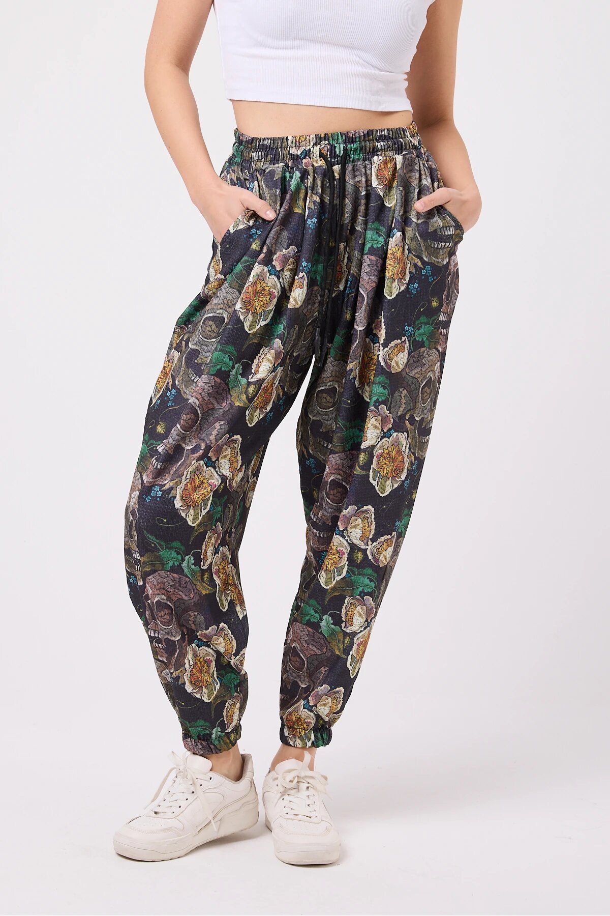 Sporty Printed Seersucker Shalwar Pants - Khaki - MEXICO SUPERBLUE