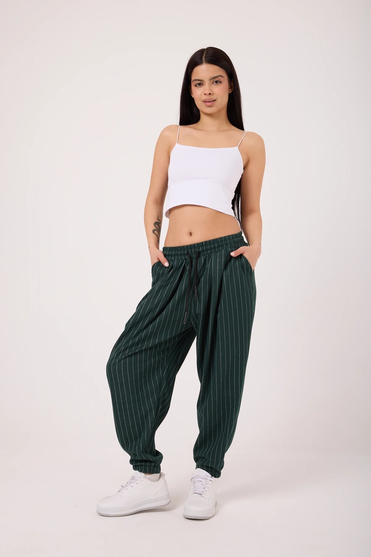 Sporty Striped Harem Pants - Khaki - MEXICO SUPERBLUE