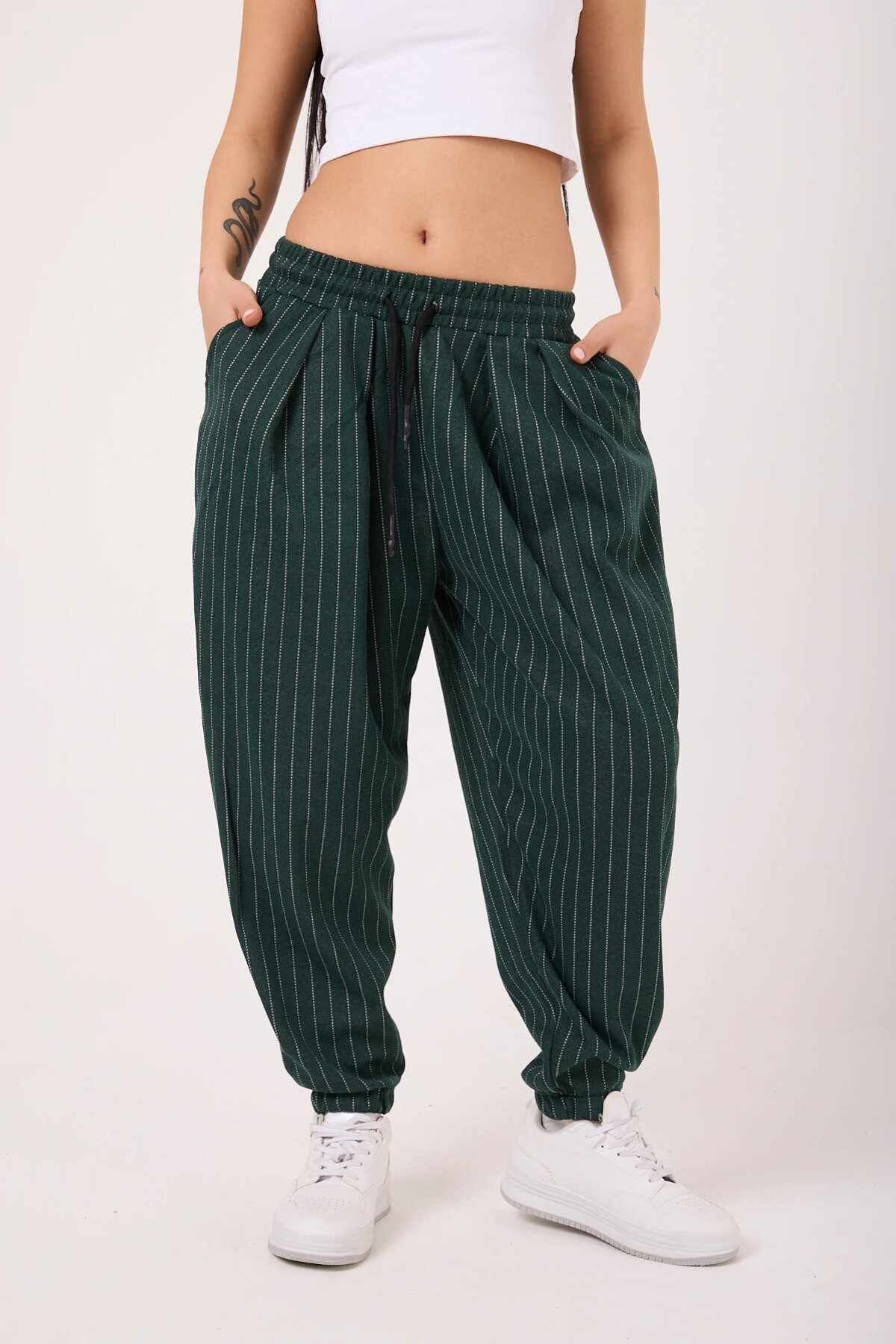 Sporty Striped Harem Pants - Khaki - MEXICO SUPERBLUE