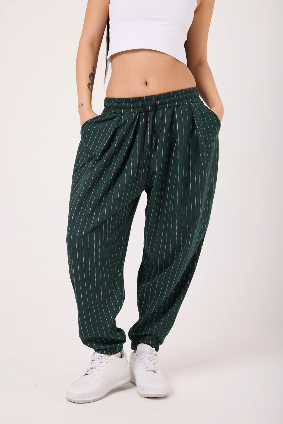 Sporty Striped Harem Pants - Khaki - MEXICO SUPERBLUE