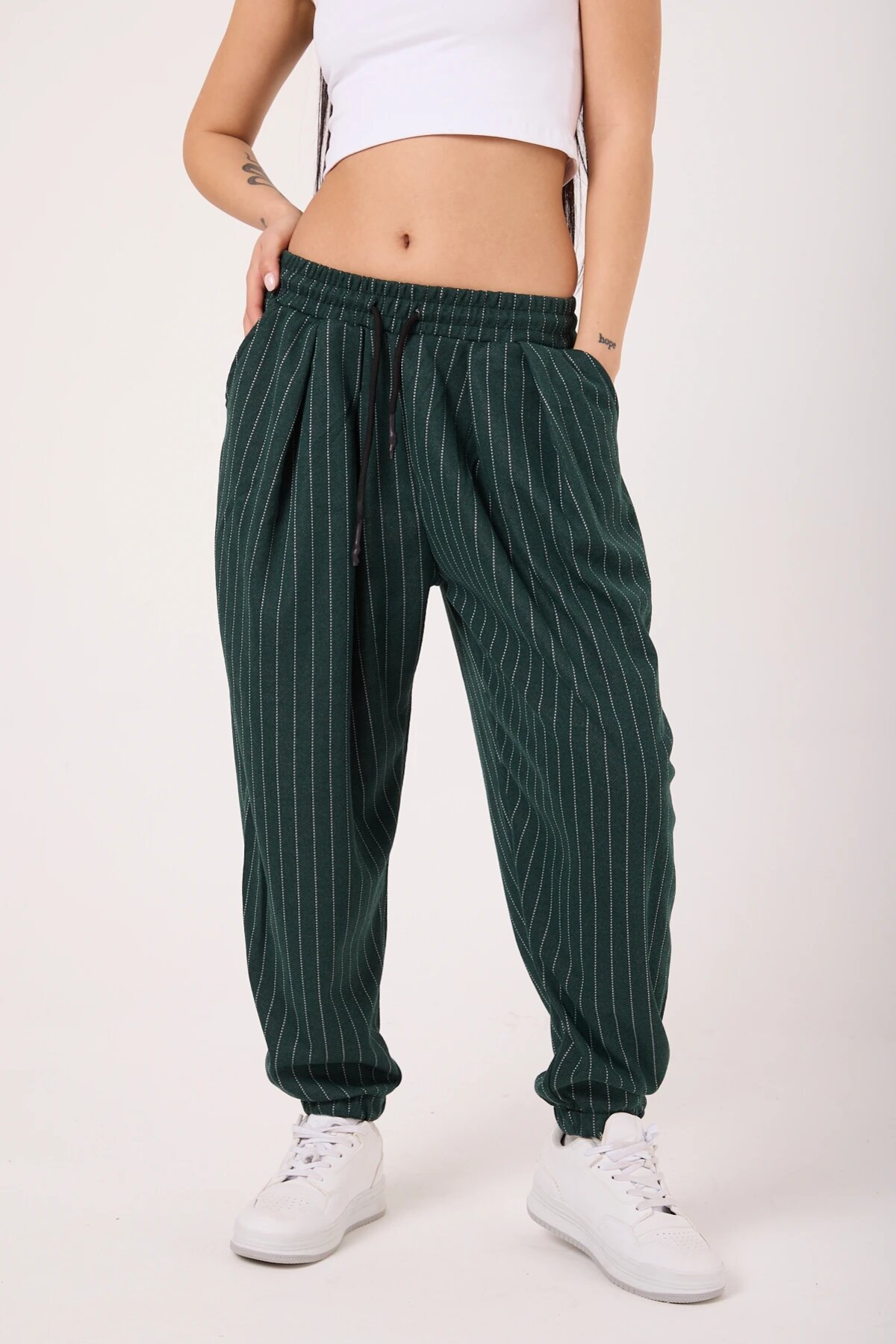 Sporty Striped Harem Pants - Khaki - MEXICO SUPERBLUE