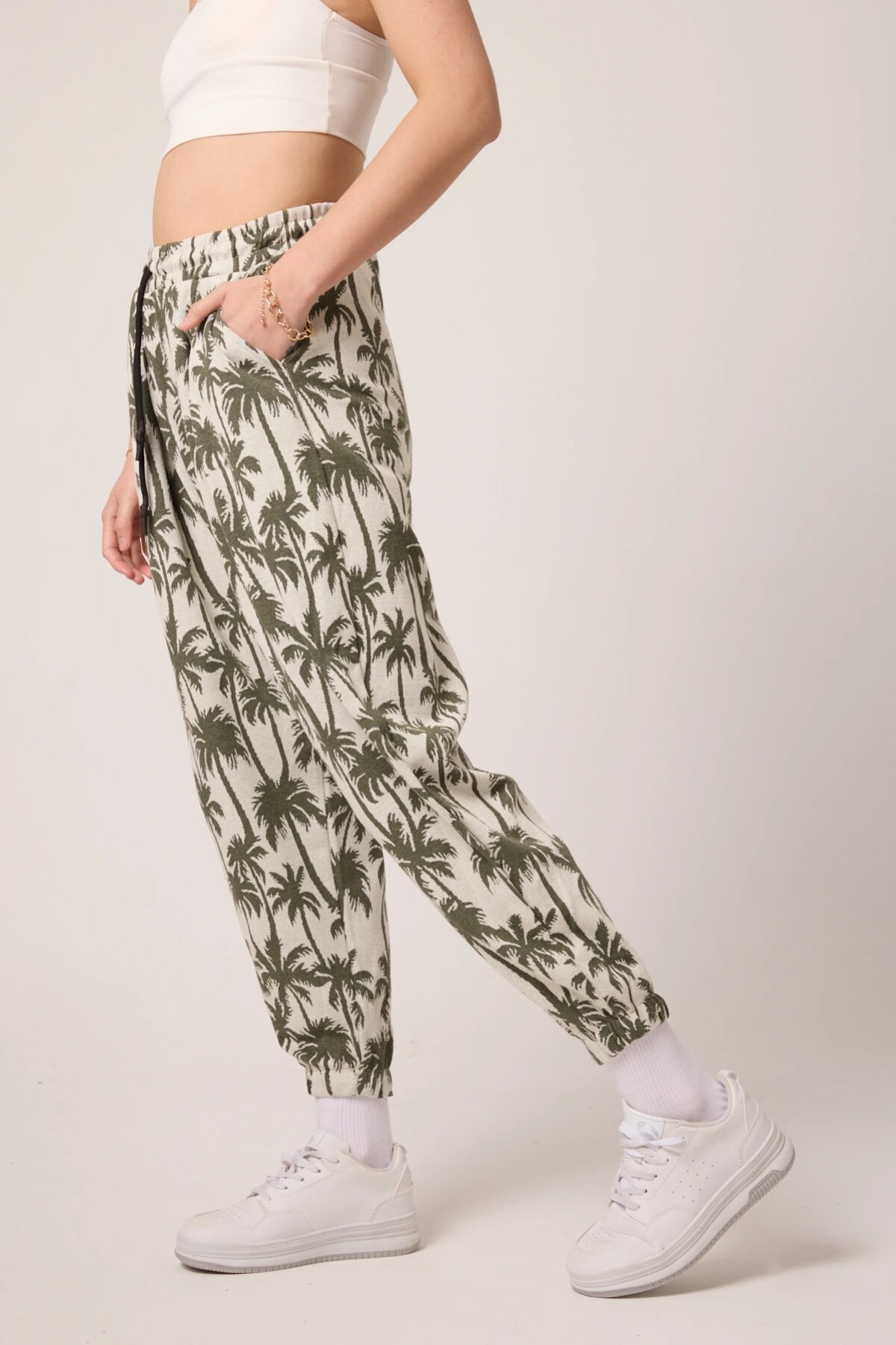 Sporty Shalwar Patterned Jacquard Pants - Khaki - MEXICO SUPERBLUE