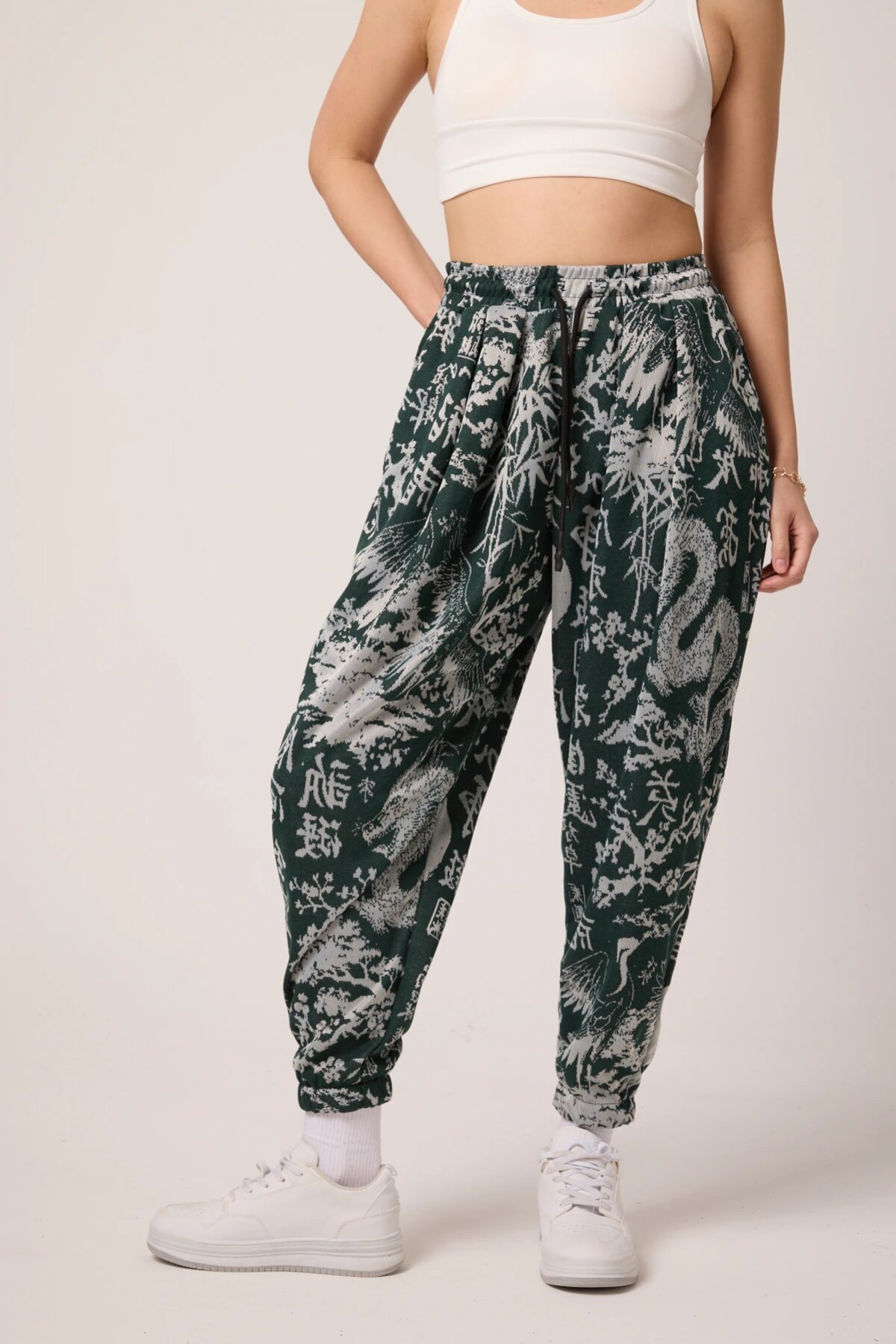Sporty Harem Patterned Jacquard Pants - Khaki - MEXICO SUPERBLUE