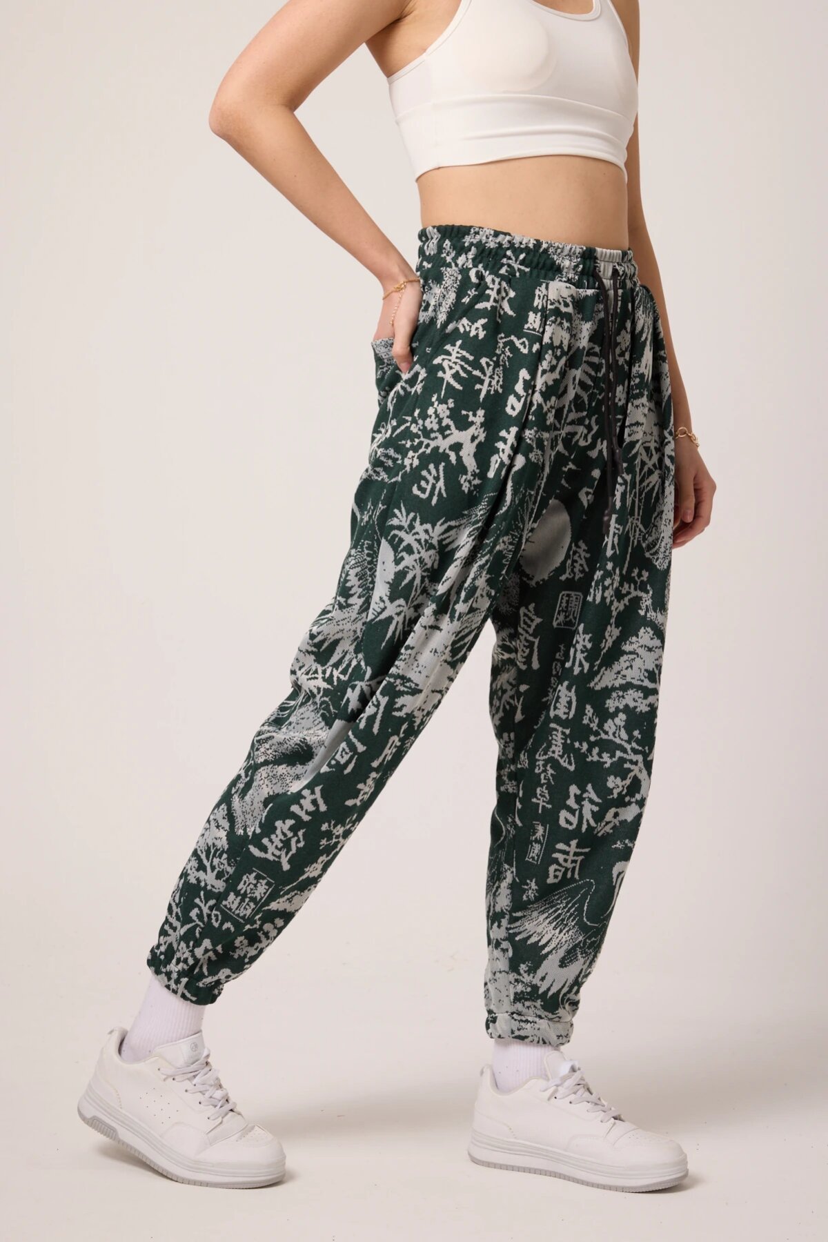 Sporty Harem Patterned Jacquard Pants - Khaki - MEXICO SUPERBLUE