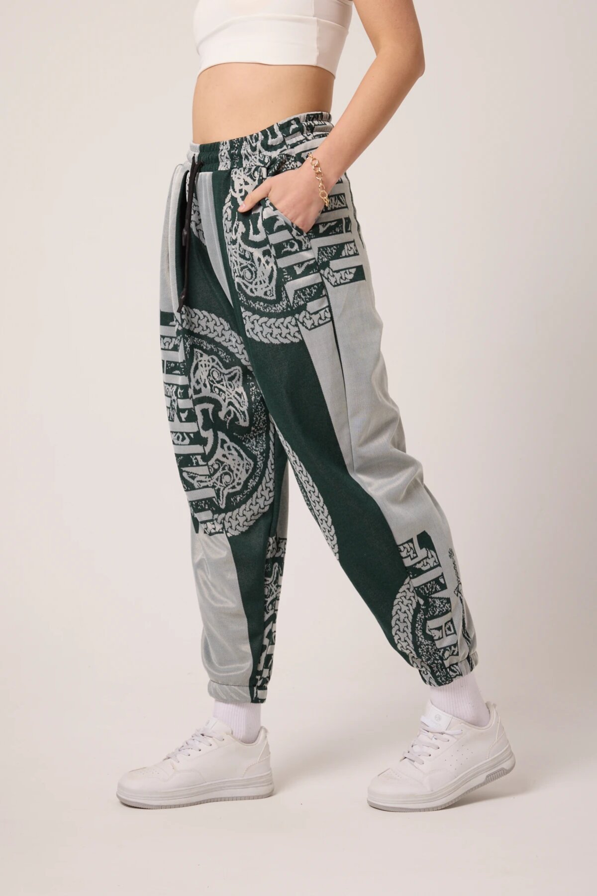 Sporty Jacquard Shalwar Pants - Khaki - MEXICO SUPERBLUE