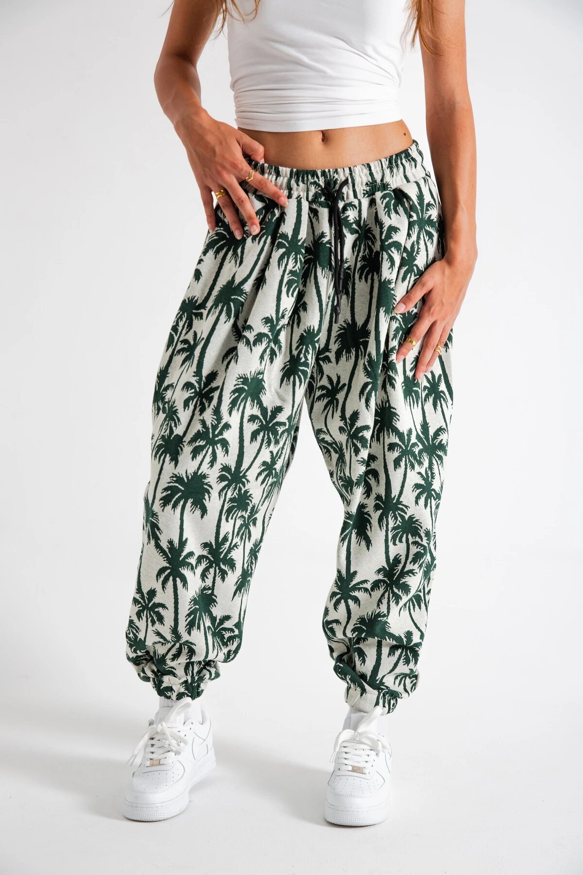 Harem Palm Print Pleated Pants - Khaki - MEXICO SUPERBLUE