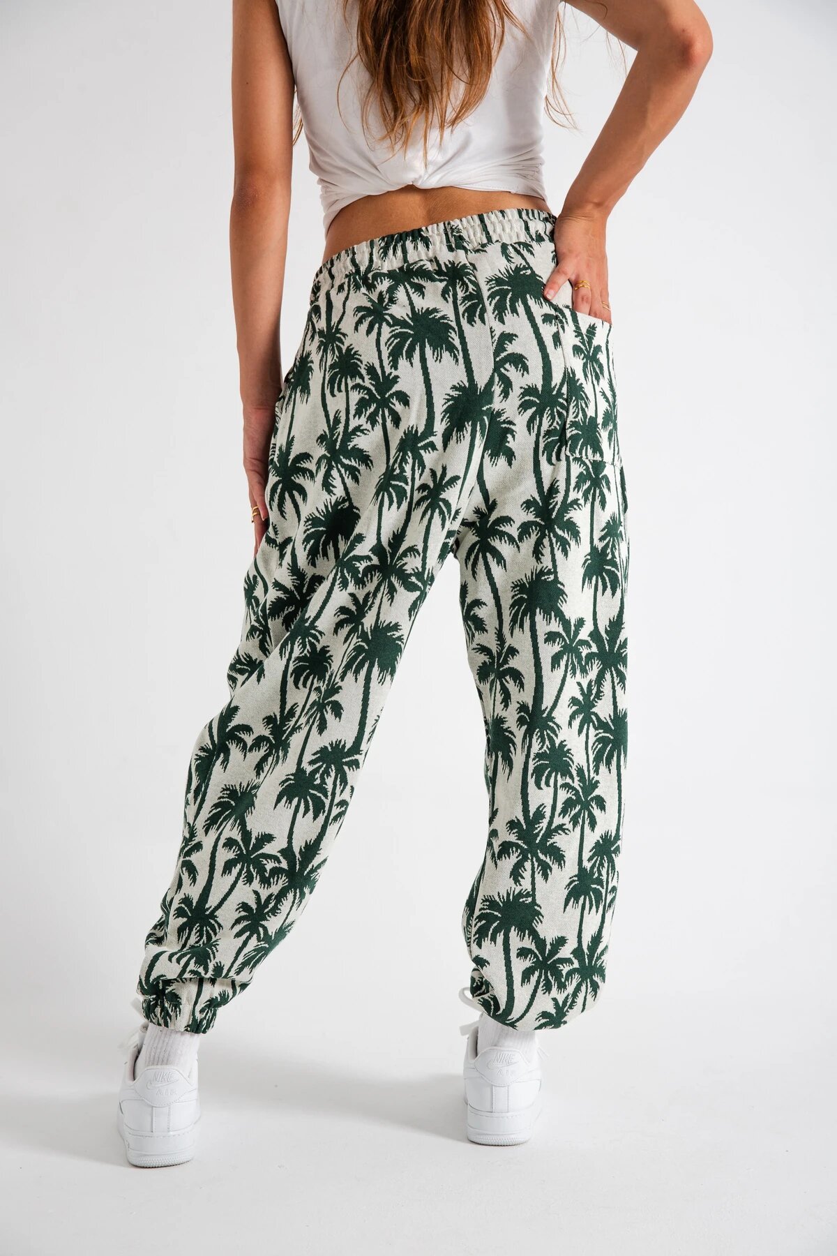 Harem Palm Print Pleated Pants - Khaki - MEXICO SUPERBLUE