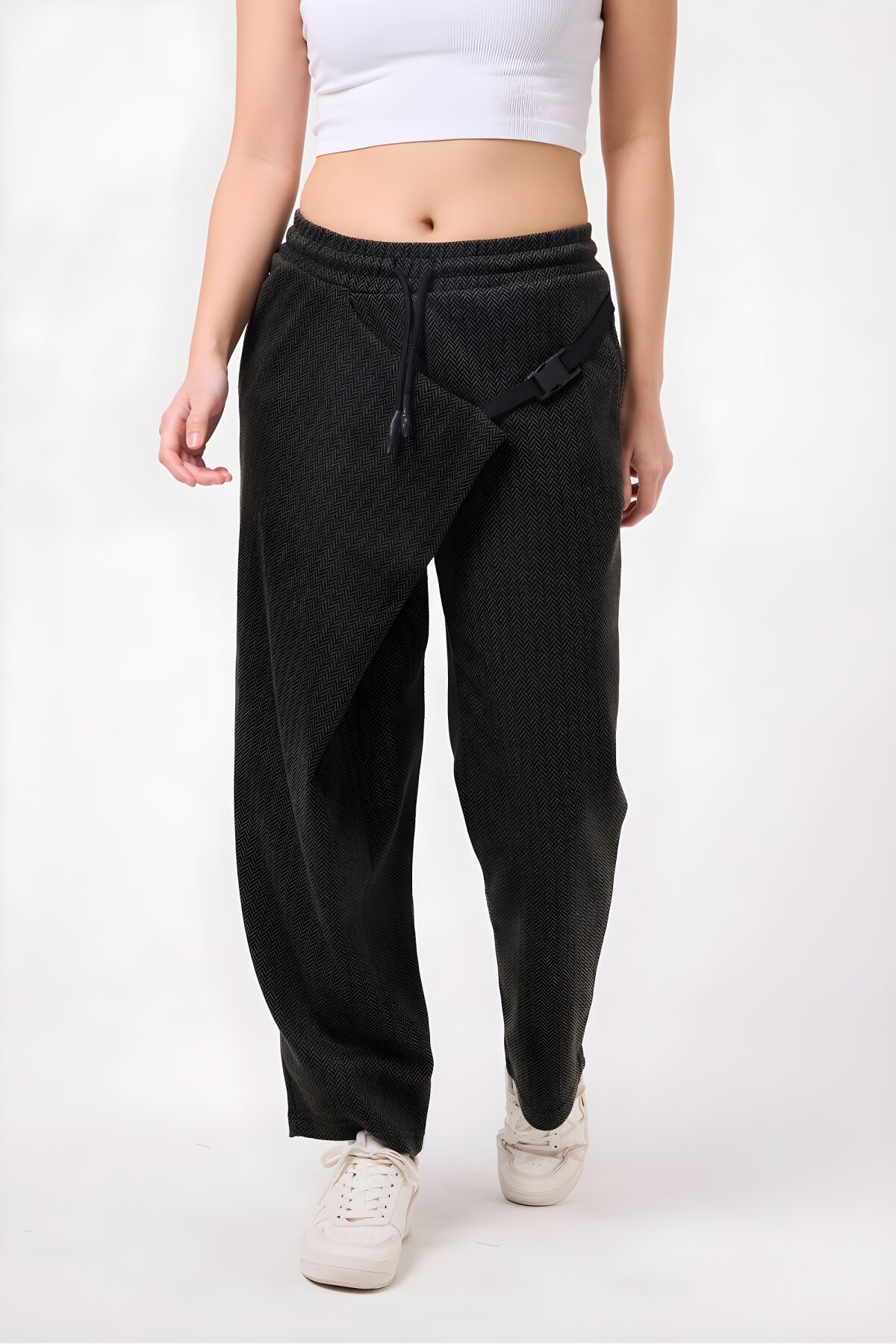 بنطلون واسع بستايل الشارع كاكي برباط خصر - MEXICO SUPERBLUE