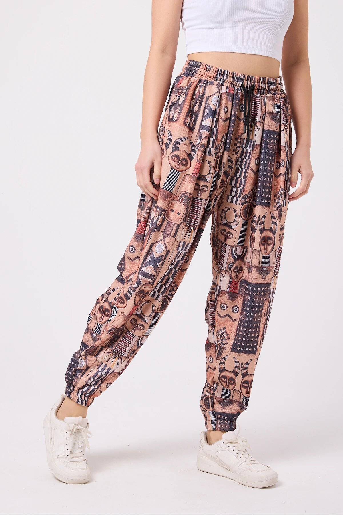 Sporty Printed Crinkle Baggy Pants - Brown - MEXICO SUPERBLUE