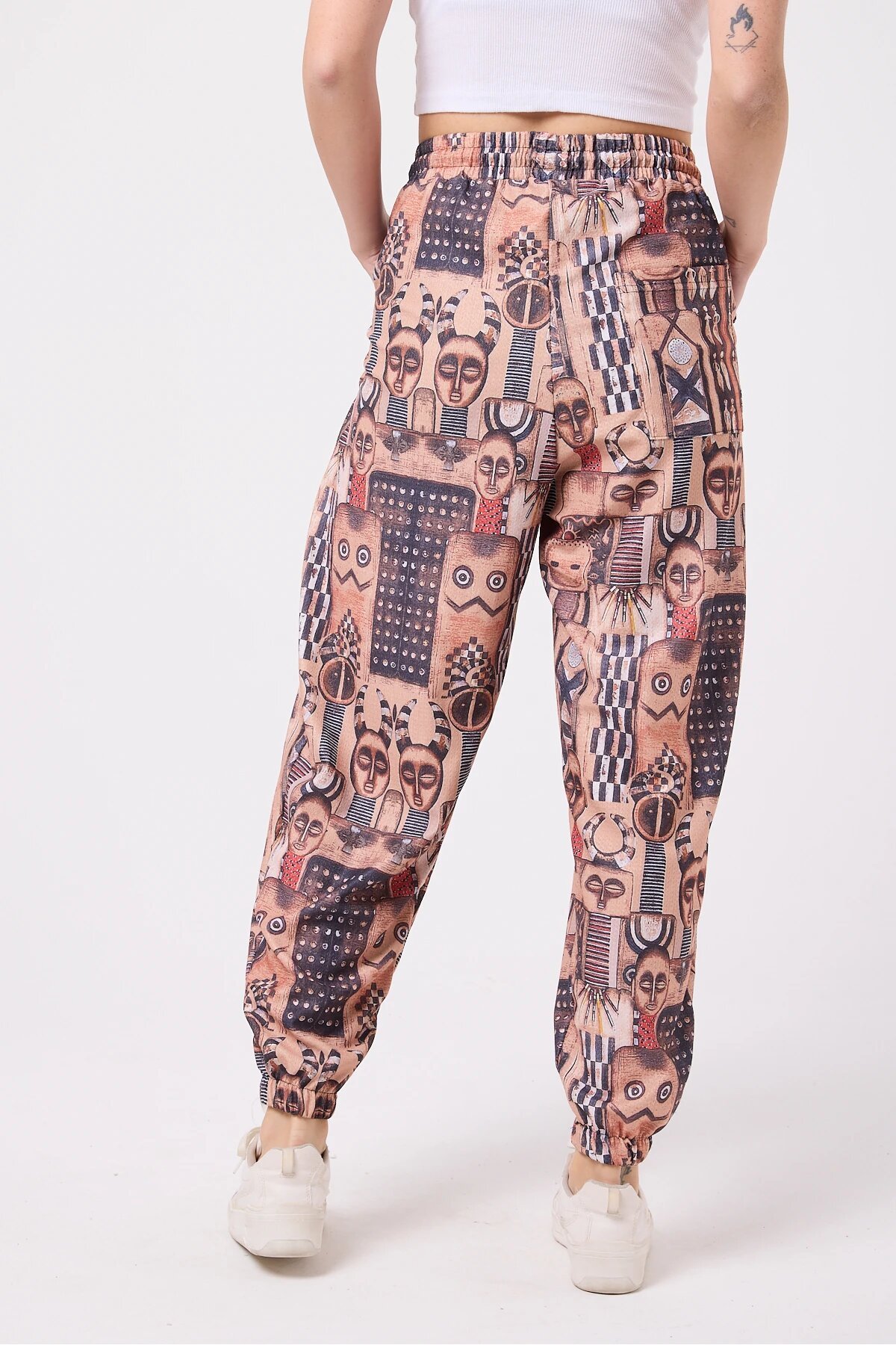 Sporty Printed Crinkle Baggy Pants - Brown - MEXICO SUPERBLUE