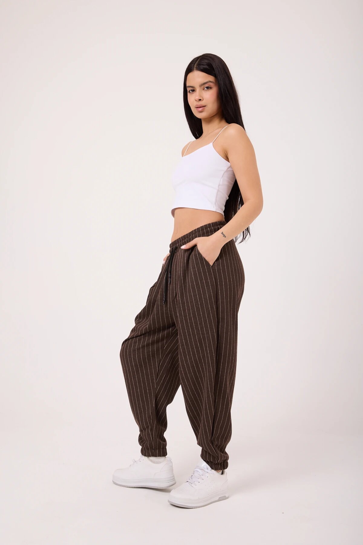 Sporty Striped Shalwar Pants - Brown - MEXICO SUPERBLUE