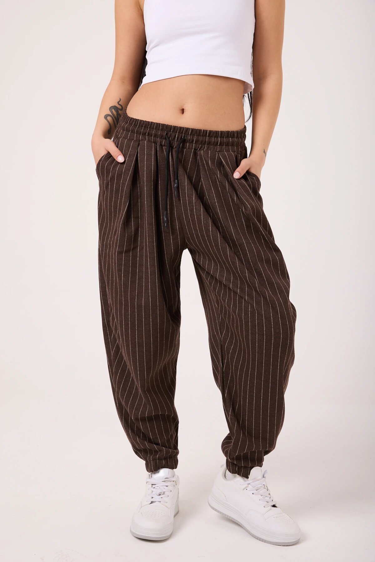 Sporty Striped Shalwar Pants - Brown - MEXICO SUPERBLUE