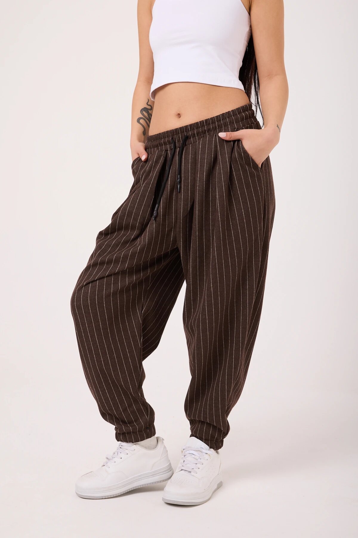 Sporty Striped Shalwar Pants - Brown - MEXICO SUPERBLUE