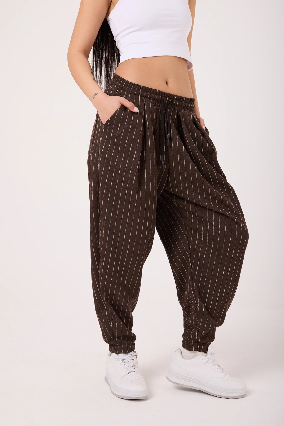 Sporty Striped Shalwar Pants - Brown - MEXICO SUPERBLUE