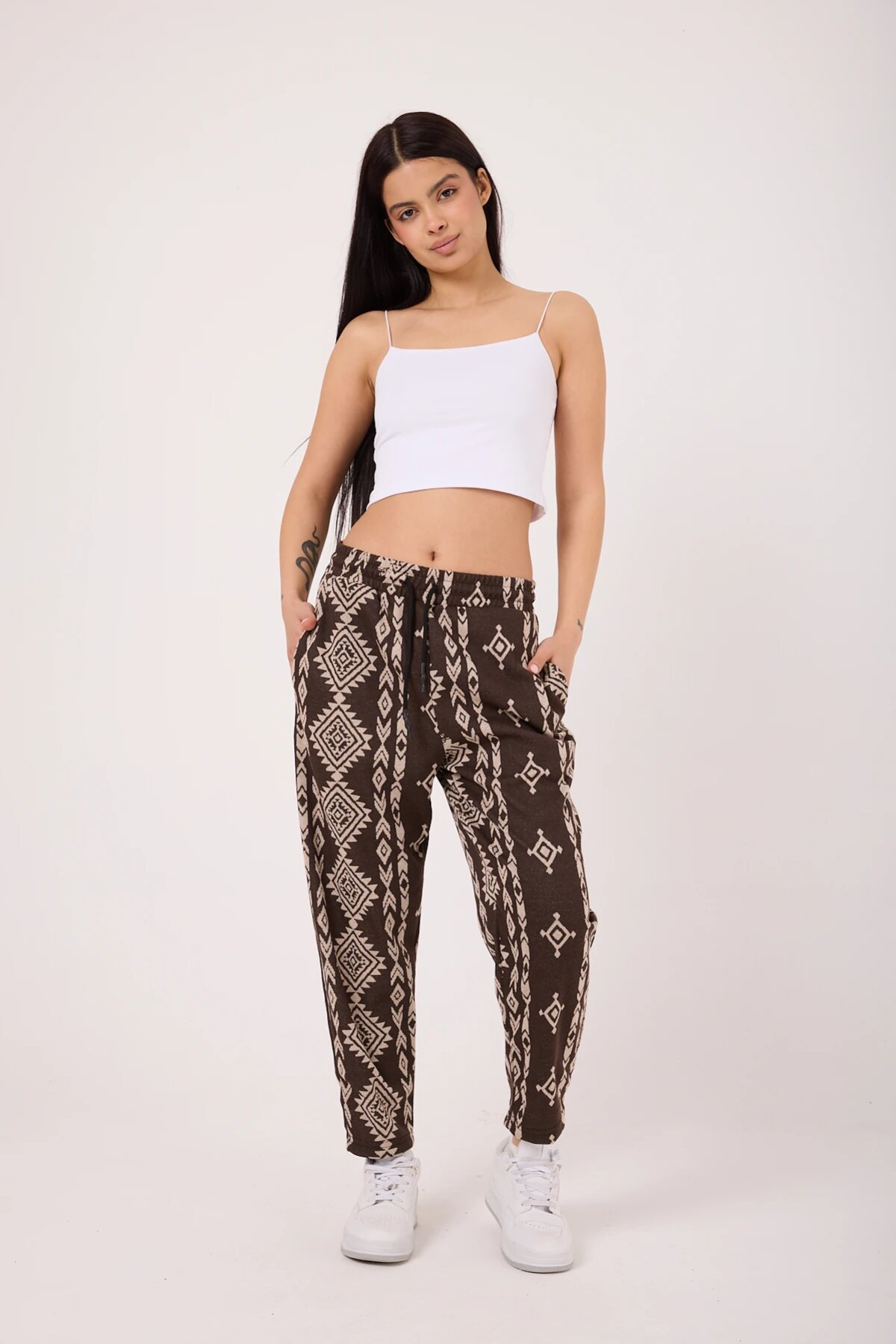 Sporty Striped Shalwar Pants - Brown - MEXICO SUPERBLUE