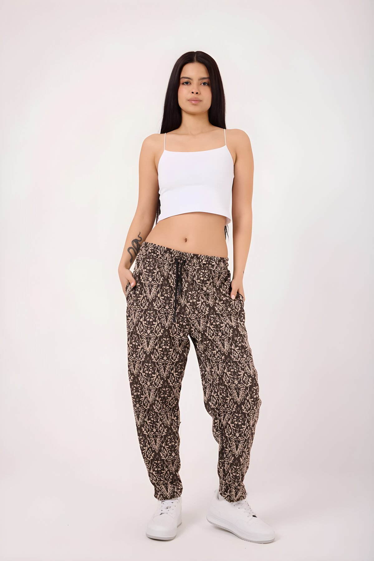 Sporty Harem Striped Pants - Brown - MEXICO SUPERBLUE