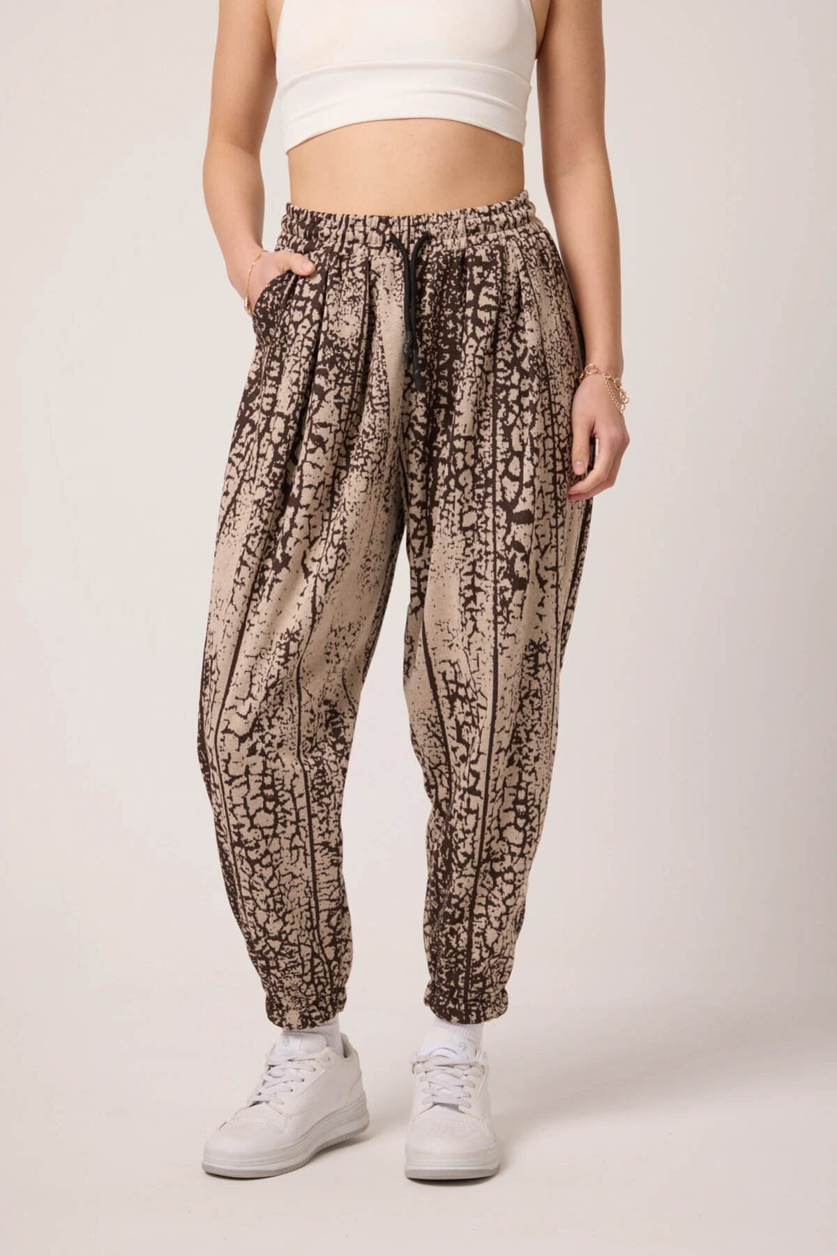 Sporty Street Style Jacquard Harem Pants - Brown - MEXICO SUPERBLUE