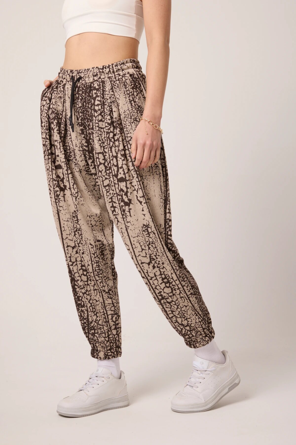 Sporty Street Style Jacquard Harem Pants - Brown - MEXICO SUPERBLUE