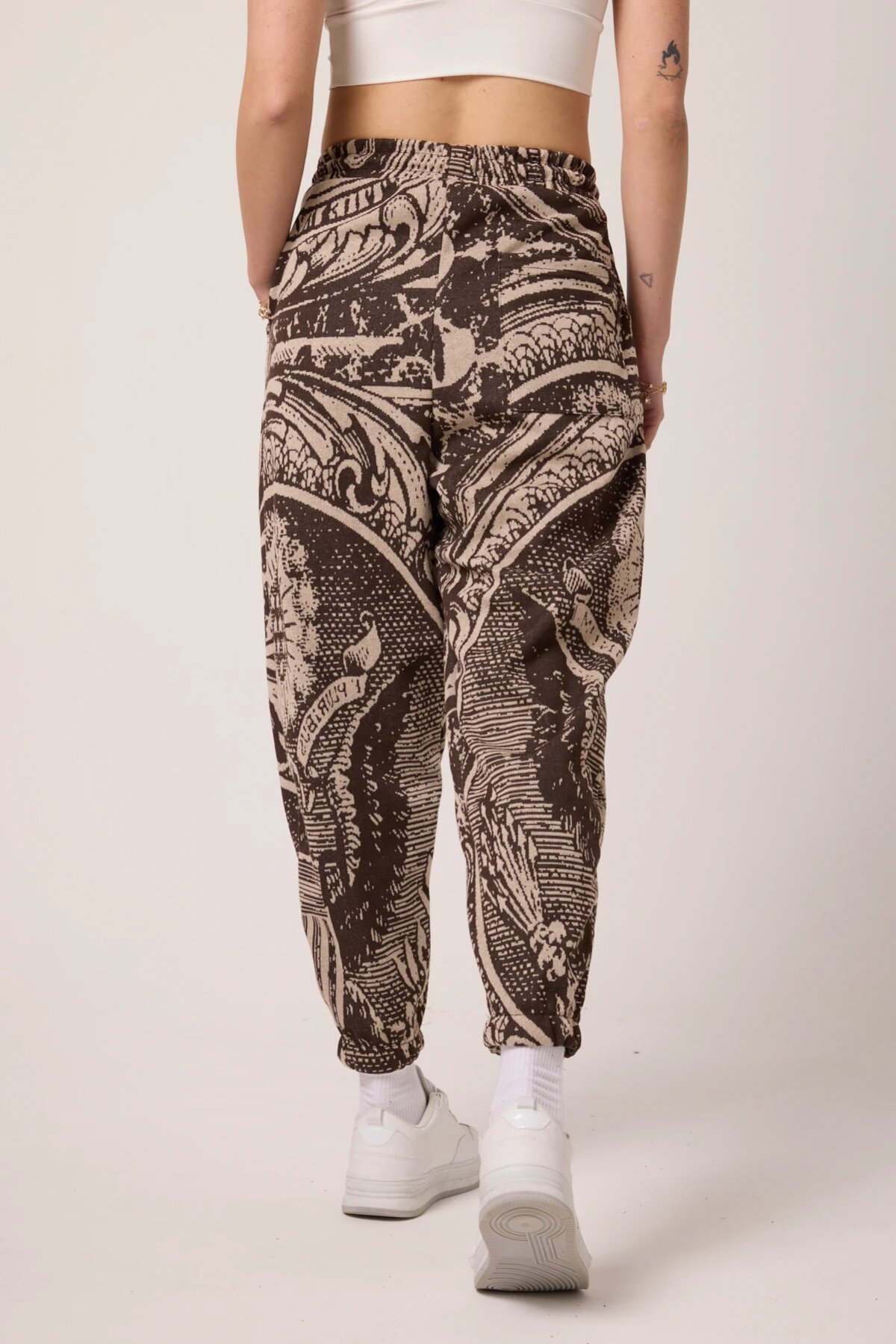 Sporty Harem Jacquard Pants - Brown - MEXICO SUPERBLUE