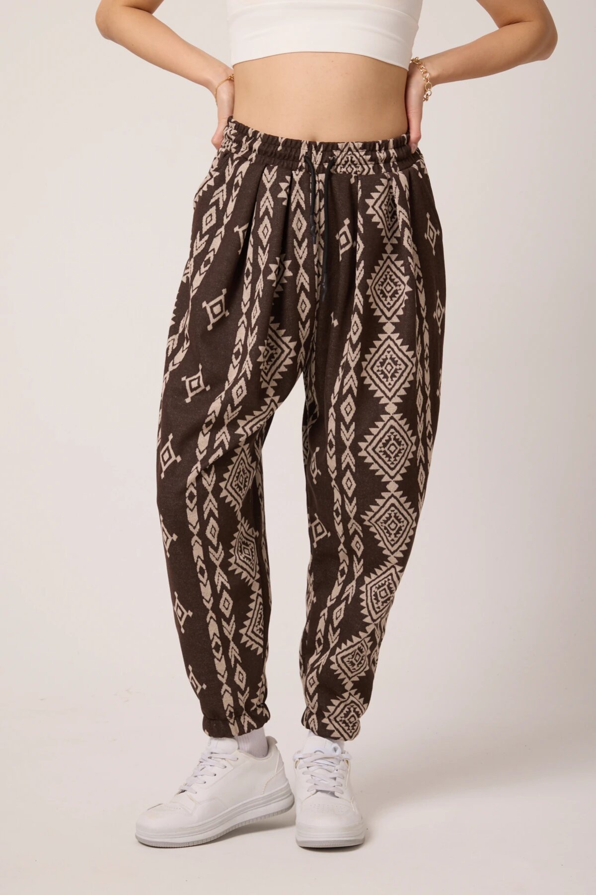 Casual Jacquard Shalwar Pants - Brown - MEXICO SUPERBLUE