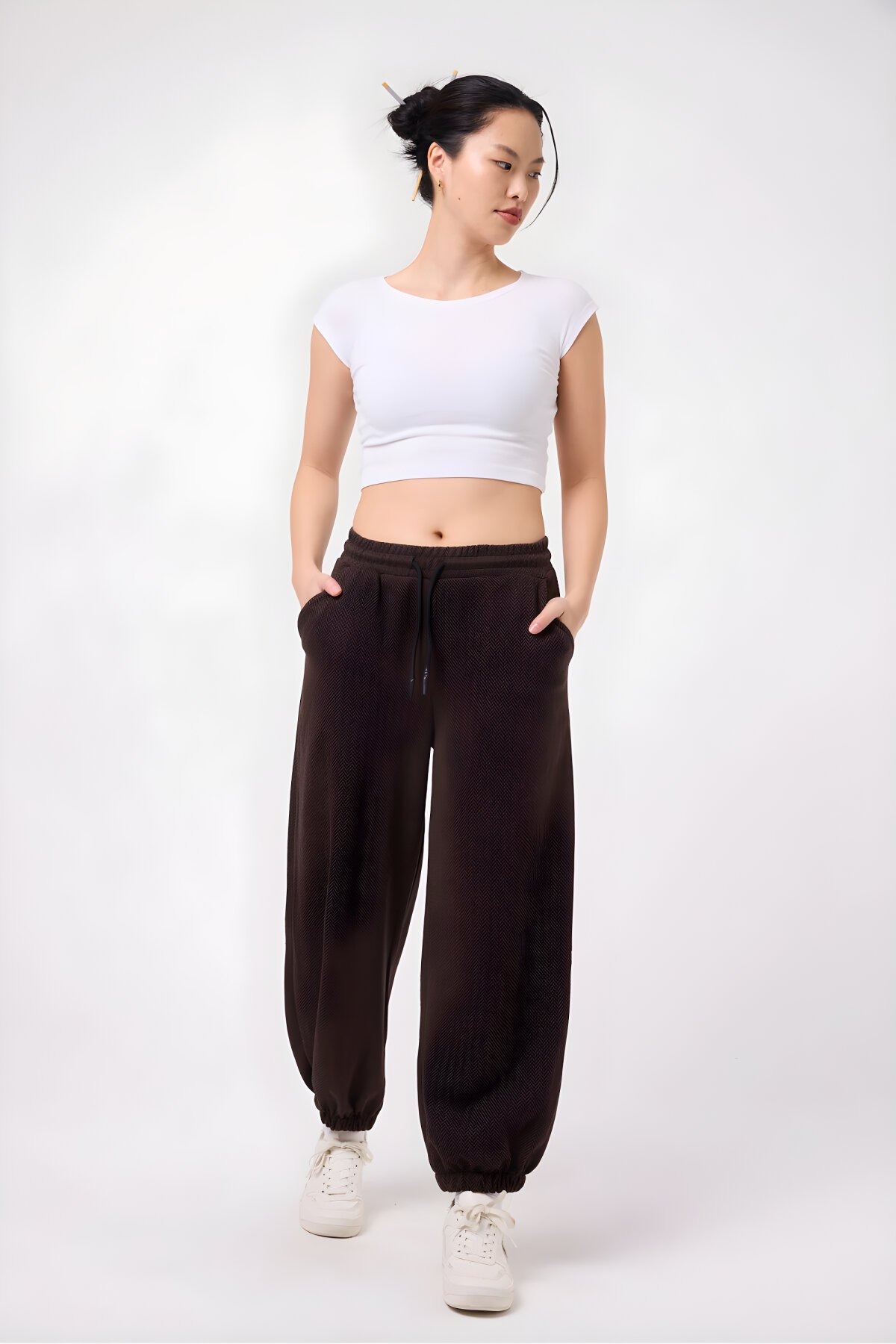 Baggy Street Style Elastic Cuff Pants - Brown - MEXICO SUPERBLUE