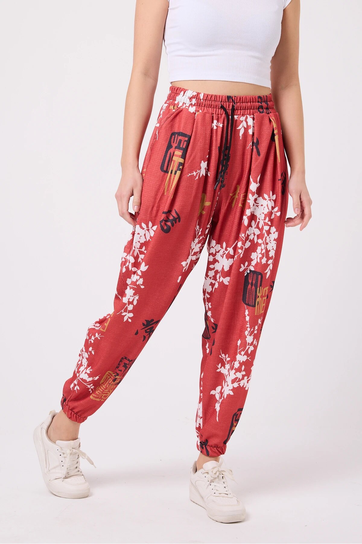 Salwar-Style Printed Crinkle Pants - Red - MEXICO SUPERBLUE